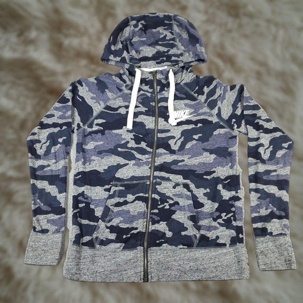 Nike Nike Womens Small Blue Camouflage Full Zip Up Hoodie Sweatshirt Swoosh Size S / US 4 / IT 40 - 1 Thumbnail