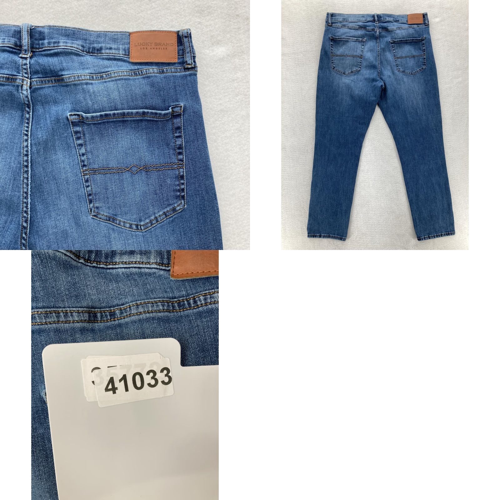 Lucky Brand Lucky Brand 410 Athletic Straight Jeans Mens 40x32 Blue Medium Wash Stretch Pant Denim Cotton Blend Belt Loops 5-Pocket Zipper Button Closure Size US 40 / EU 56 - 9 Thumbnail