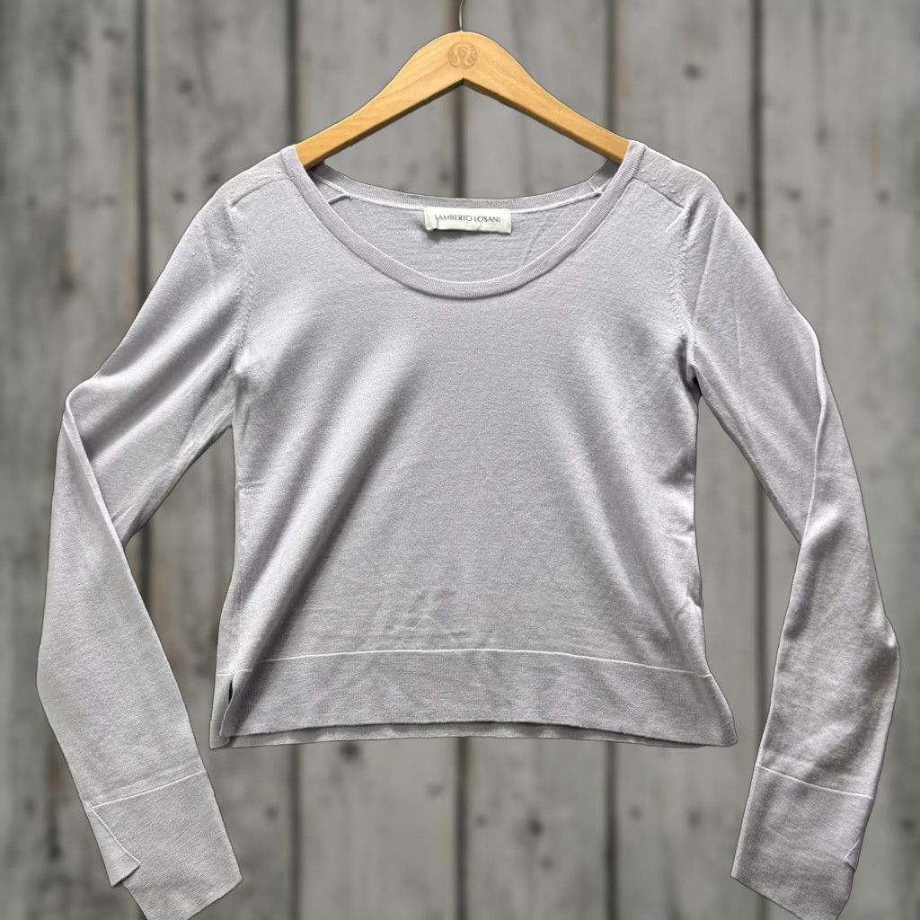 Vintage Lamberto Losani Sweater Womens 38 Gray Wool Silk Scoop Neck Pullover Italy Size XS / US 0-2 / IT 36-38 - 1 Thumbnail