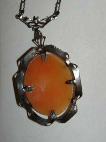 Other Art Deco Silver Necklace Shell Cameo Pendant Woman's Profile Size ONE SIZE - 4 Thumbnail
