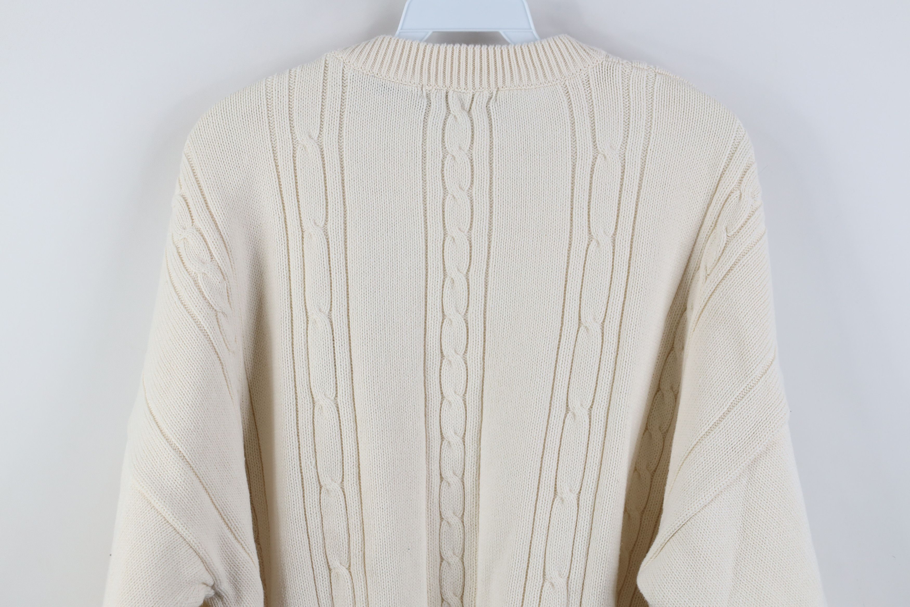 Izod Vintage 90s Izod Ribbed Cable Knit Crewneck Sweater Cream Size US XL / EU 56 / 4 - 9 Thumbnail