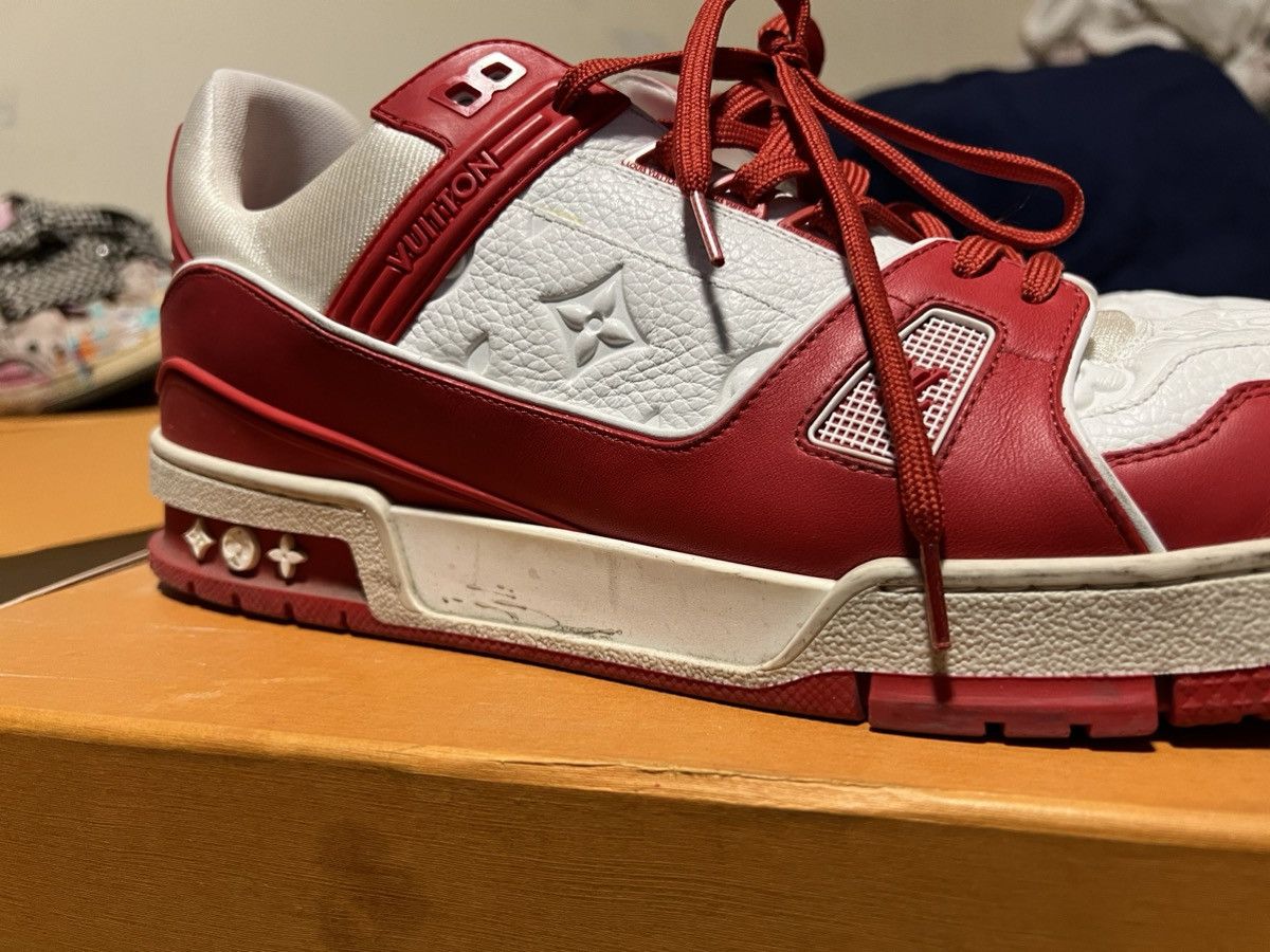 Louis Vuitton Louis Vuitton White Red Embossed Monogram Trainer Sneaker Size US 13 / EU 46 - 3 Thumbnail