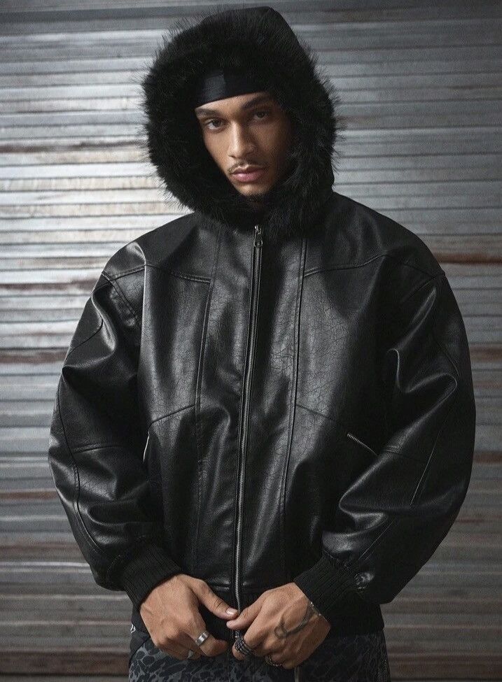 Japanese Brand Black Faux Leather Bomber Jacket with Fur Lining Size US XL / EU 56 / 4 - 4 Thumbnail