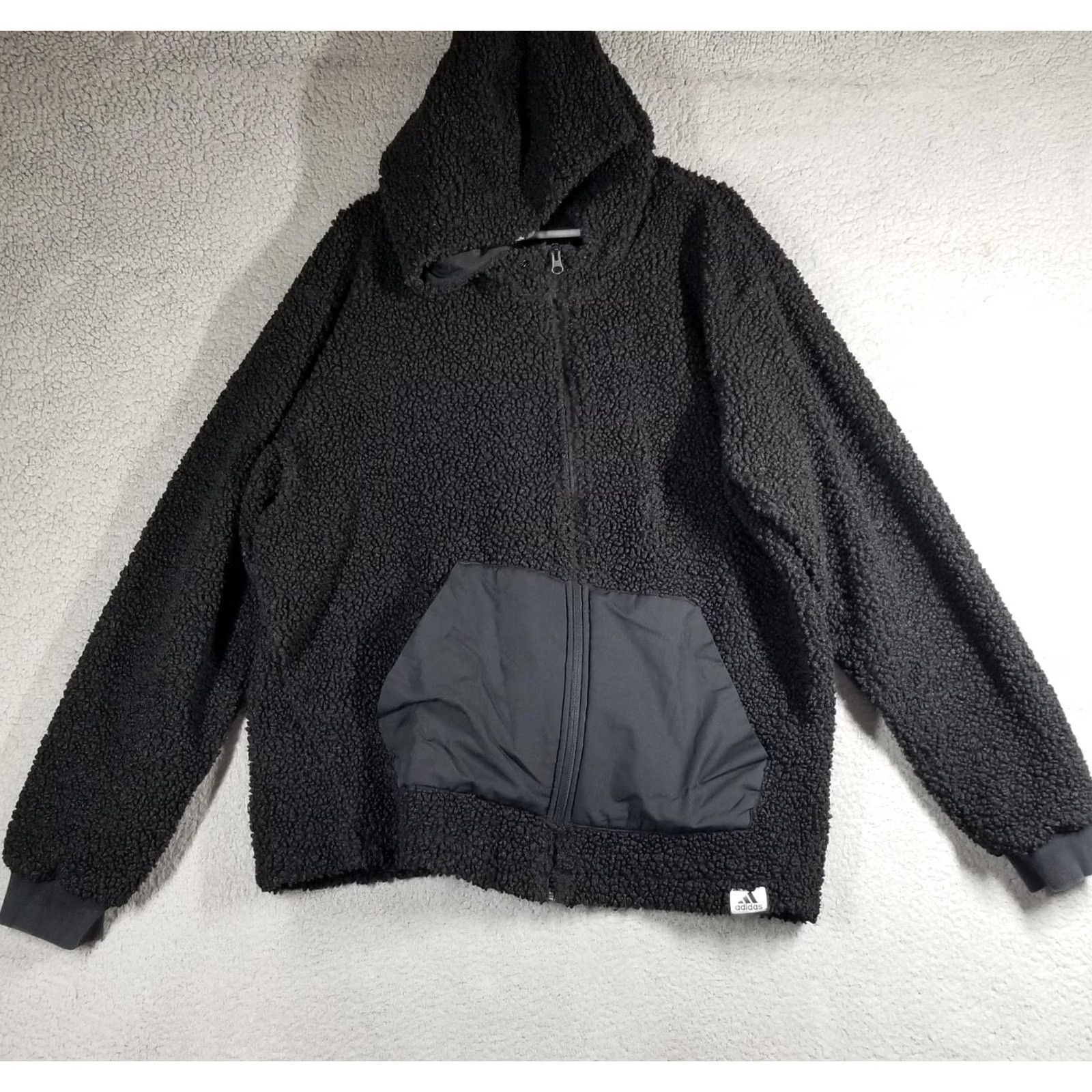 Adidas Adidas Jacket Mens XL Black Hooded Sherpa Fleece Pockets Full Zip Parka Logo Size US XL / EU 56 / 4 - 2 Thumbnail