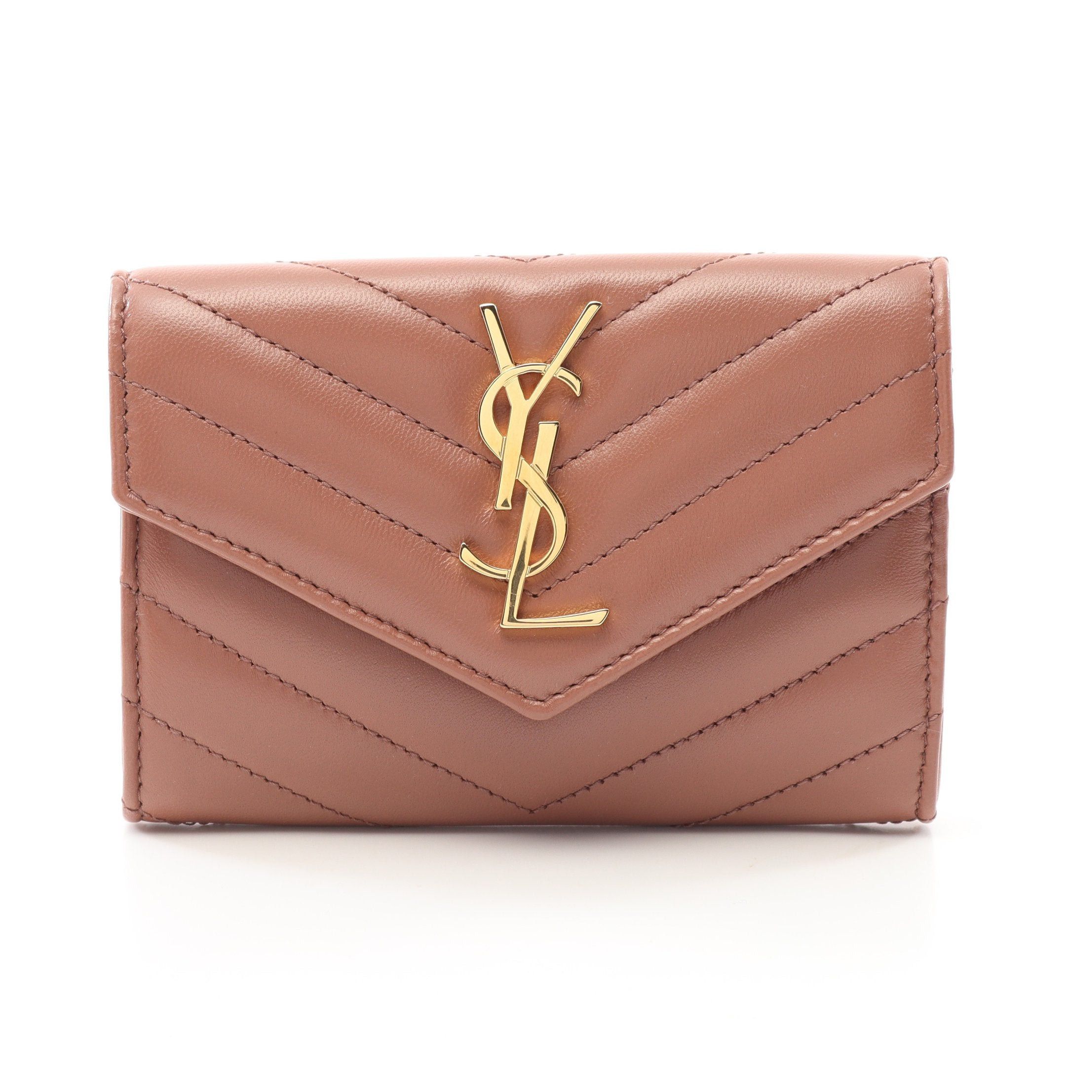 Yves Saint Laurent Yves Saint Laurent Monogram Saint Laurent Envelope Wallet Bi-Fold Leather Pink Brown Size ONE SIZE - 1 Thumbnail