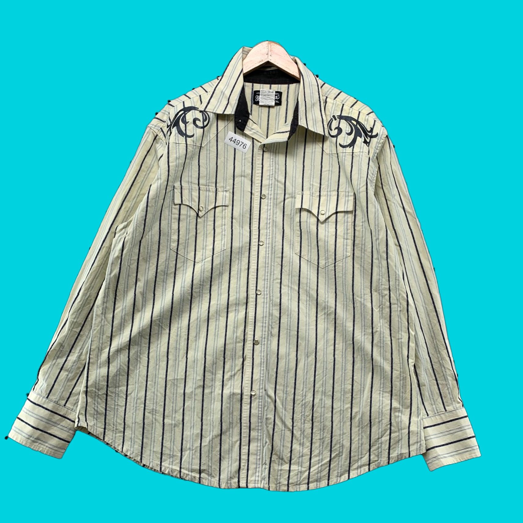 Wrangler VINTAGE Wrangler Snap Shirt Mens XL Beige Striped Western Cowboy Long Sleeve Size US XL / EU 56 / 4 - 1 Thumbnail