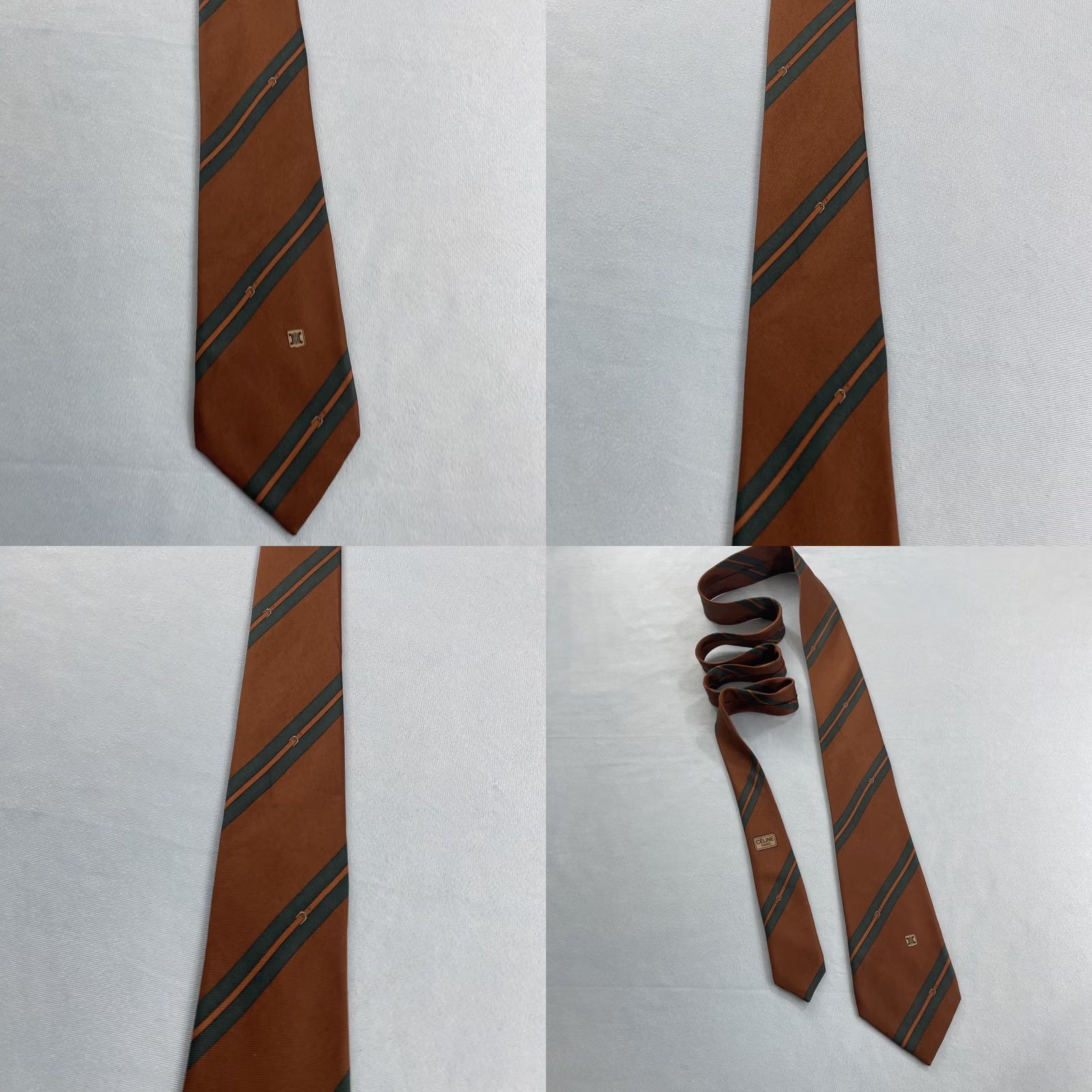 Celine VINTAGE CELINE Paris Silk Tie Equestrian Horse Stripe Monogram Logo Brown 3x62 Capsule Necktie - One Size, Men Size ONE SIZE - 9 Thumbnail