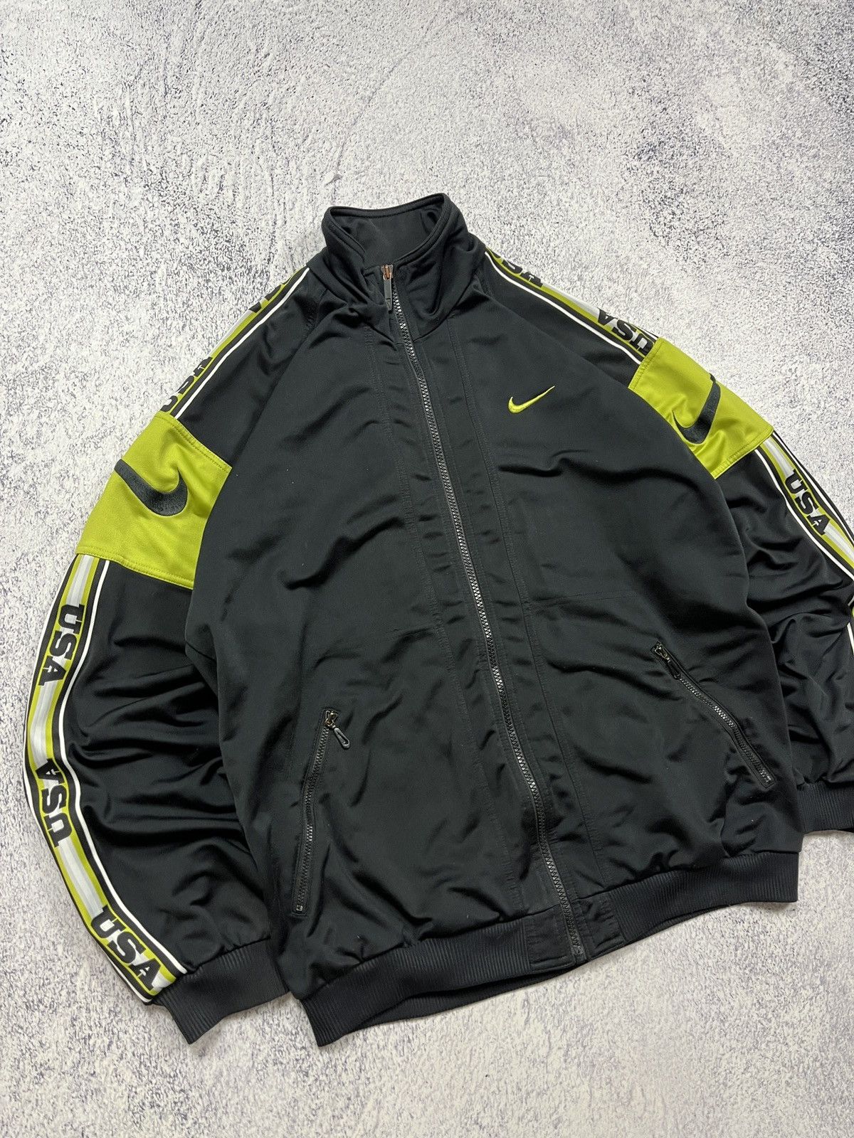 Nike × Vintage Vintage Nike 90s Big Swoosh USA Lampas Track Jacket Rare Y2k Size US M / EU 48-50 / 2 - 3 Thumbnail