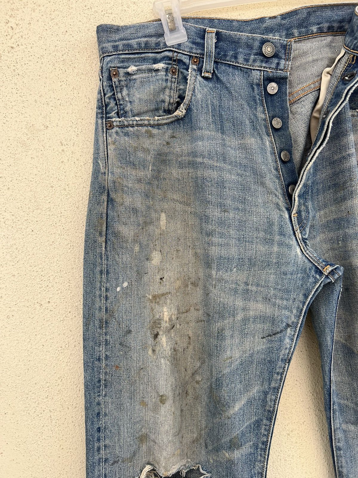 Levi's Vintage Clothing Dirty Mud 2005 LVC Levi’s 501 Big E Rip Denim Selvedge Jeans Size US 35 - 7 Thumbnail