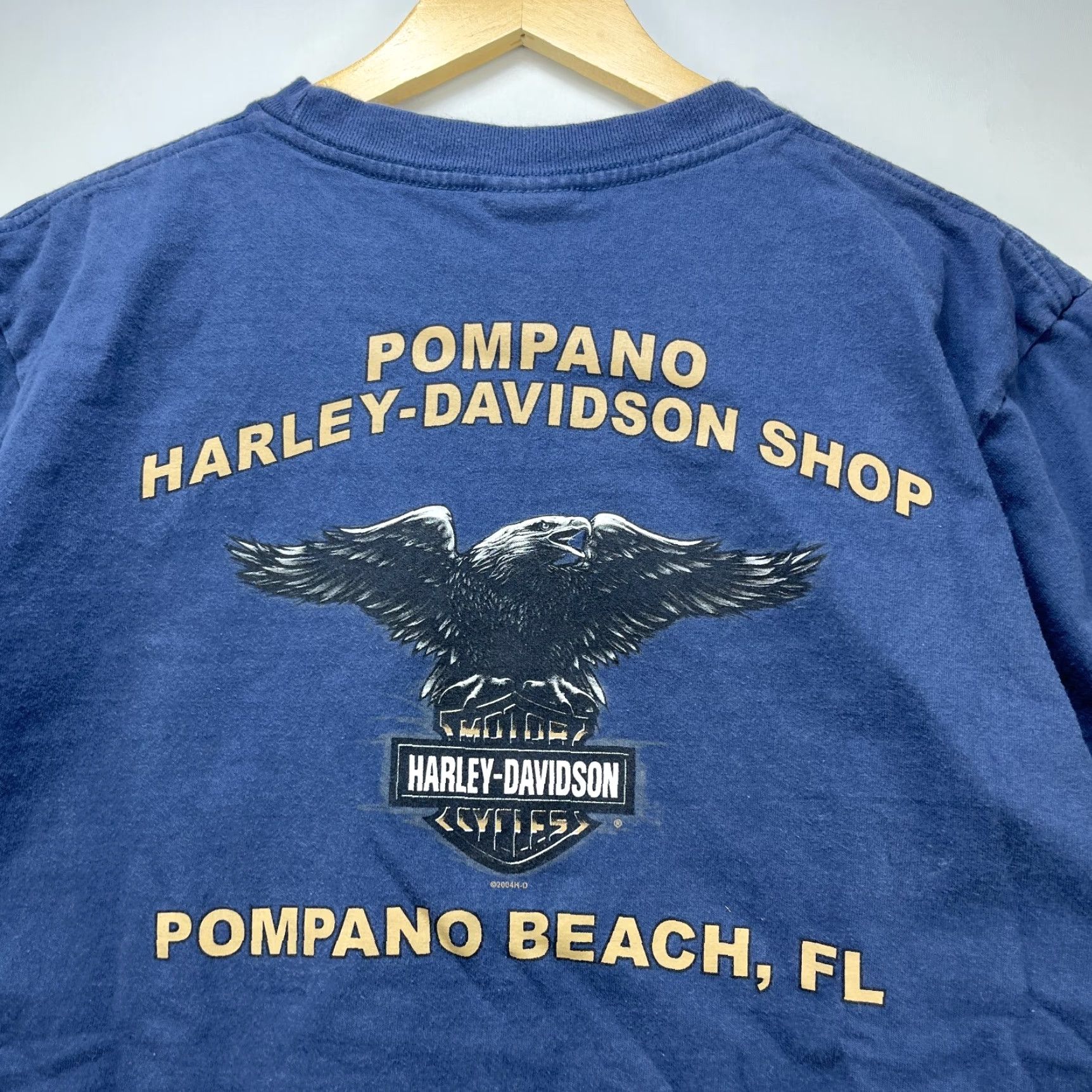 Harley Davidson VINTAGE Harley-Davidson T-Shirt Mens L Blue 90s Eagle Pompano Beach Florida USA Size US L / EU 52-54 / 3 - 3 Thumbnail