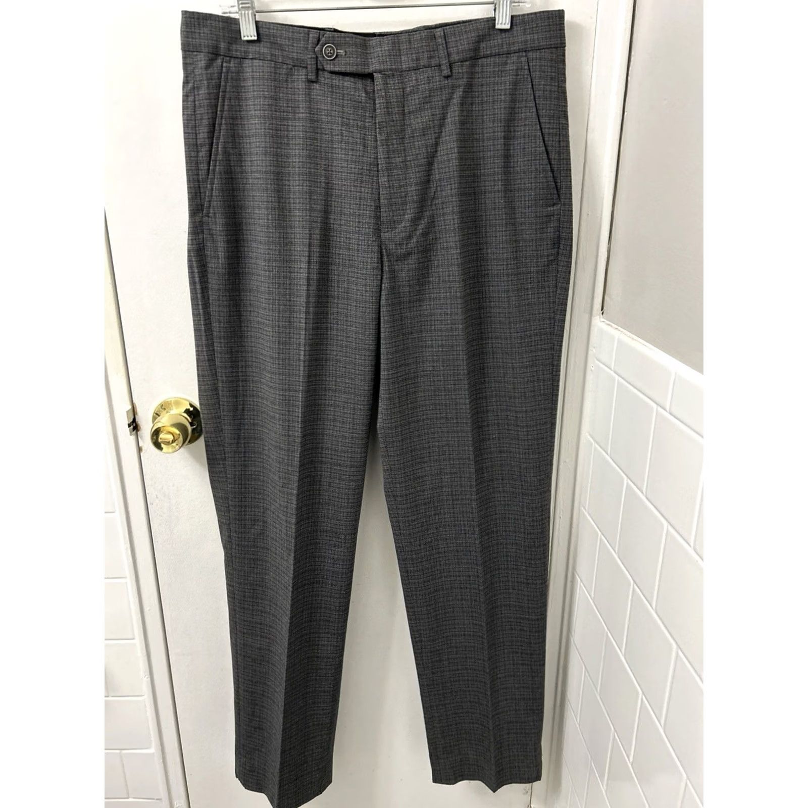 Nautica Nautica Slim Fit Dress Pants Mens 34x32 Black Grey NWT Zipper Button Flat Front Polyester Blend Size US 34 / EU 50 - 6 Thumbnail