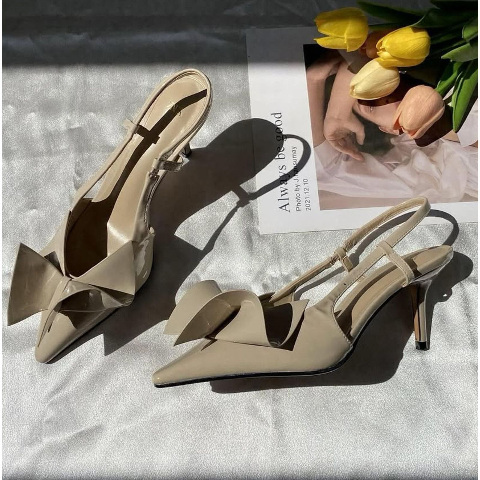 Zara Zara Bow Slingback Heels Cream Pointed Toe NWT Size US 7.5 / IT 37.5 - 12 Thumbnail