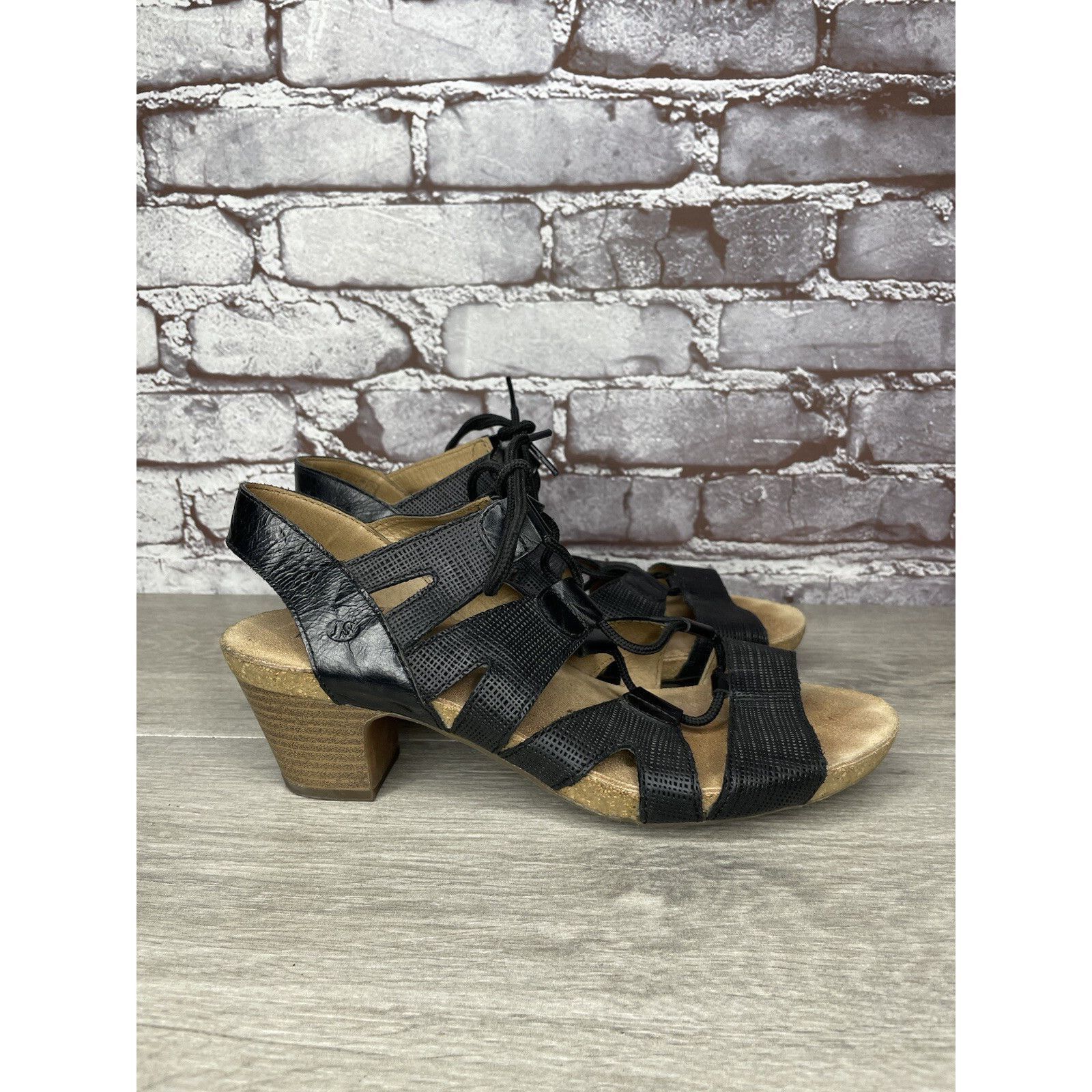 JOSEF SEIBAL Josef Seibel Ruth 29 Black Leather Casual Lace Heel Sandals Size US 9.5 / IT 39.5 - 17 Thumbnail