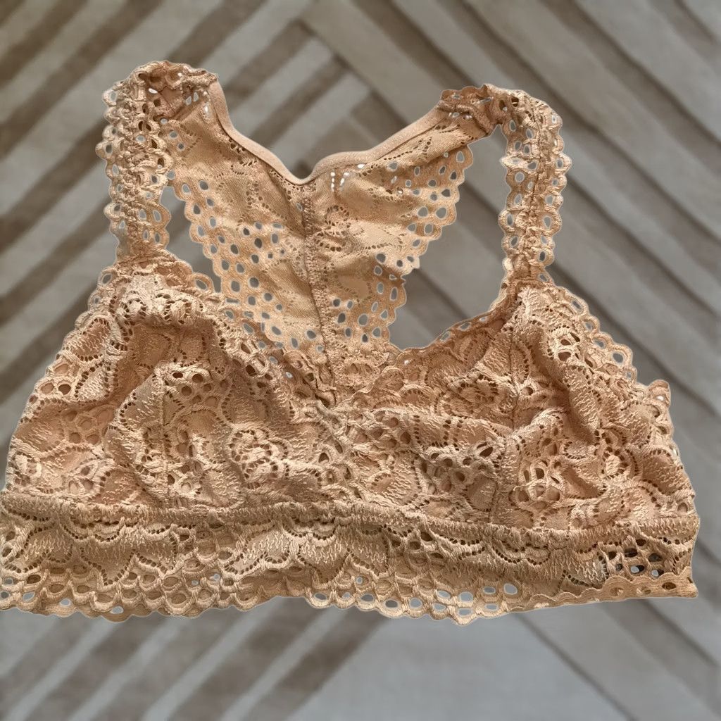 Vintage Aerie Lace Bralette Tan Racerback Wireless Bra M Size ONE SIZE - 1 Thumbnail