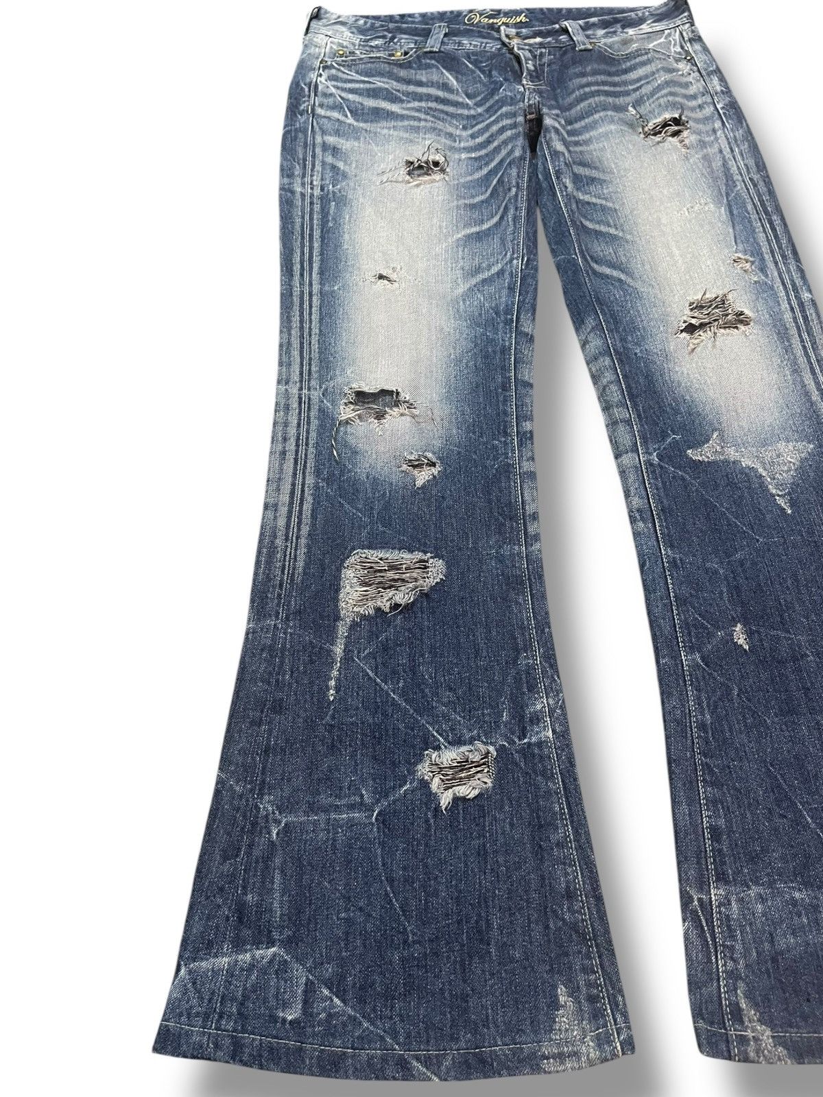 Vanquish Vintage Vanquish Gold Flare Honeycomb Grunge Distress Denim Size US 33 - 3 Thumbnail
