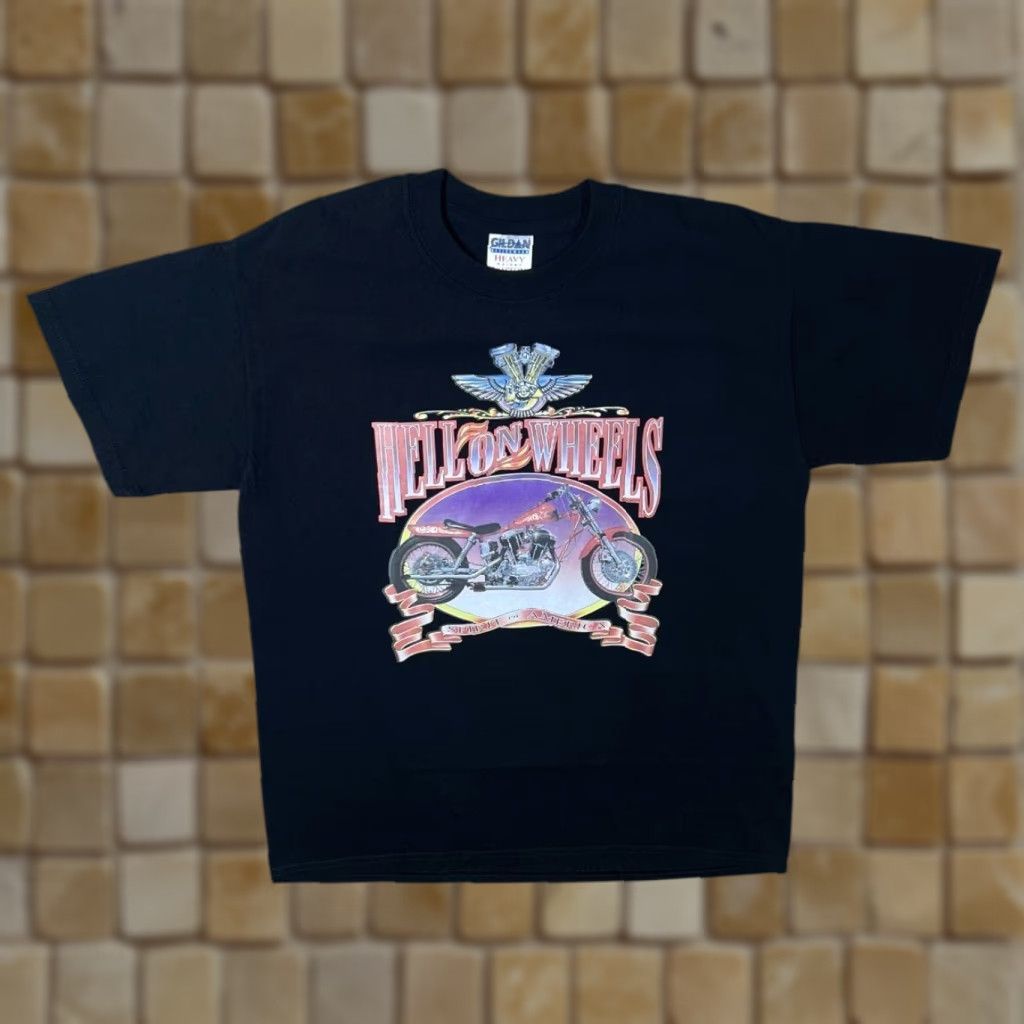 Gildan Vintage Hell On Wheels (1994) “Spirit Of America” Biker Black T-Shirt M L Shirt Mens Black Graphic Front Size US M / EU 48-50 / 2 - 1 Thumbnail