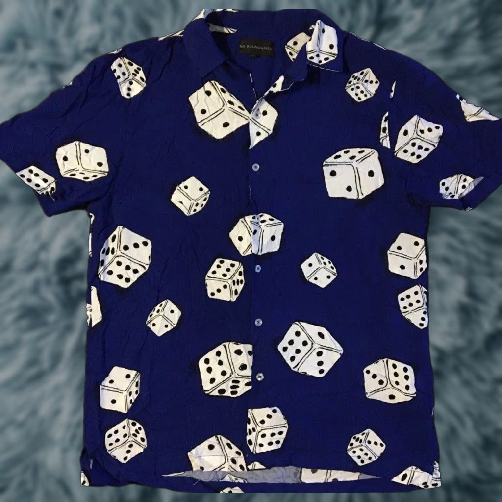 JNCO Vtg Dice All Over Print Shirt M Blue Mens T-Shirt 90s 80s Grunge Punk Skate Surf Fire Skull Harley Sturgis Gangster Size US M / EU 48-50 / 2 - 1 Thumbnail