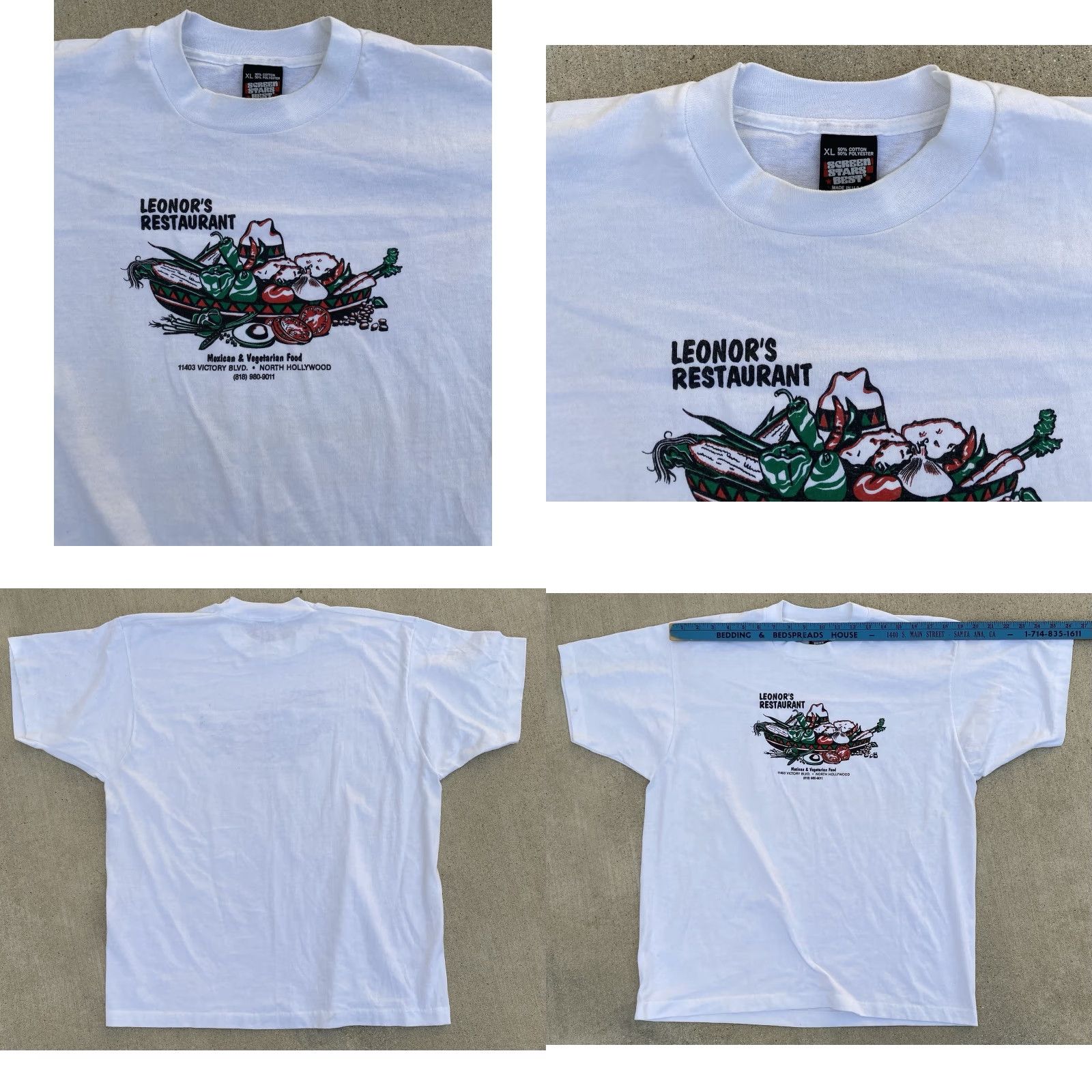 Vintage VINTAGE Hollywood T-Shirt North Hollywood Leonore’s Restaurant Mexican Vegetarian White XS? XL Size US XL / EU 56 / 4 - 10 Thumbnail