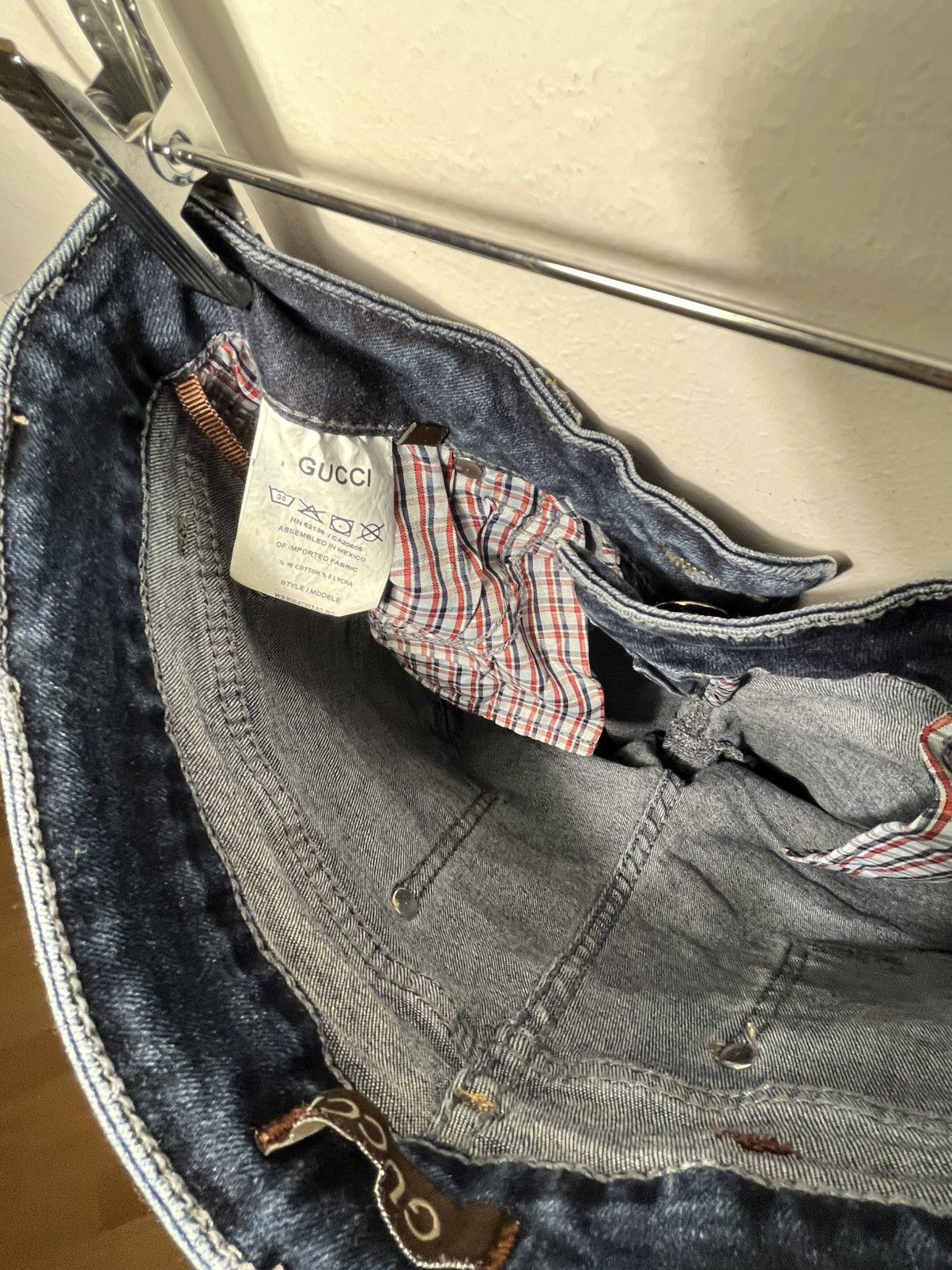 Gucci Gucci Blue Denim Slim-Fit Jeans Signature IT & Leather Detal Size 26" / US 2 / IT 38 - 10 Thumbnail