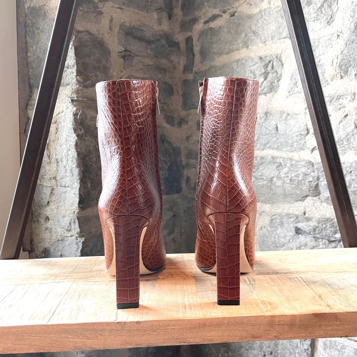 Jimmy Choo Jimmy Choo Brown Croc Embossed Minori Heeled Booties Size US 7.5 / IT 37.5 - 5 Thumbnail