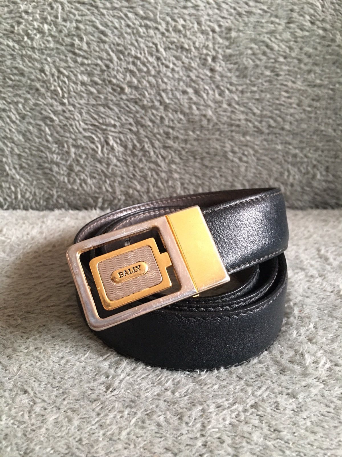 BALLY Black/Grey Leather Italy Mens Belt