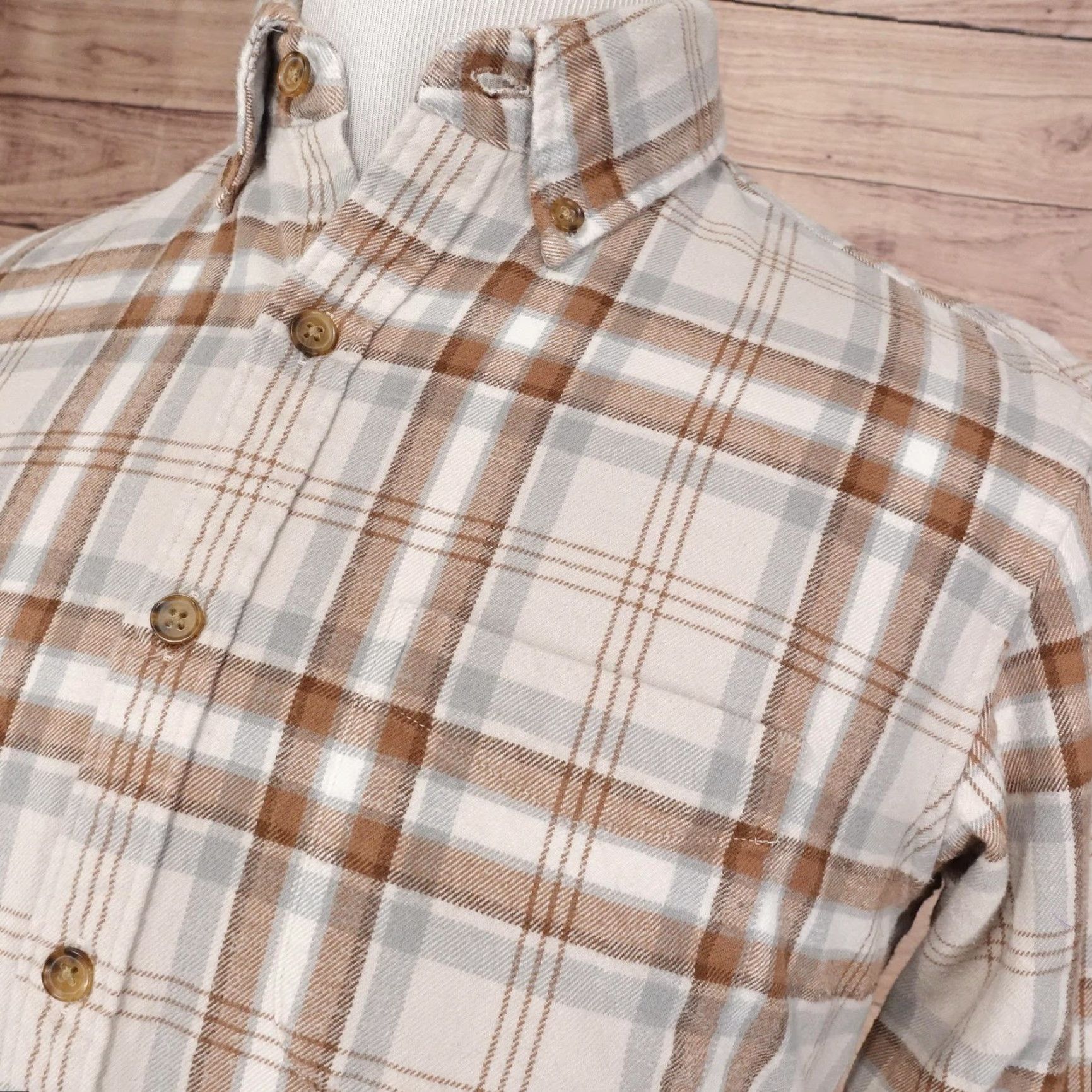 Lands' End Lands' End Shirt Mens Medium Brown Gray Plaid Flannel Button-Down Long Sleeve Size US M / EU 48-50 / 2 - 2 Thumbnail