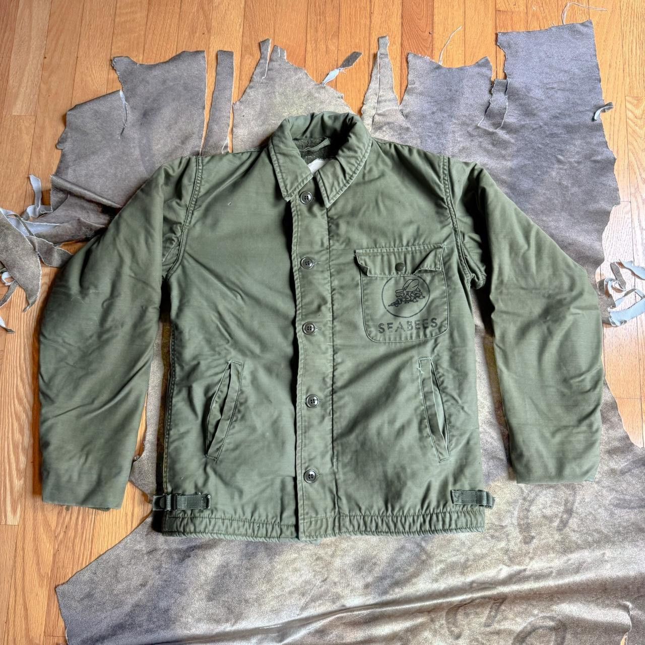 image of Us Navy A-2 Deck Jacket Seabees Military Distressed Usn S M in Green, Men's (Size Small)