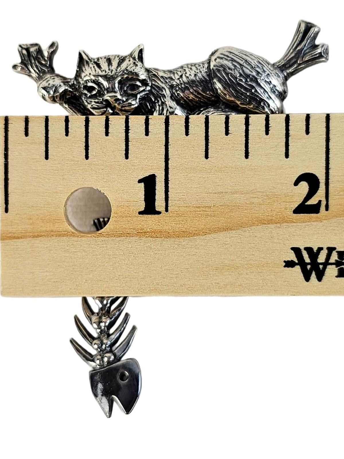 Other Robert Shields Vintage Silver Cat & Fishbone Pin Brooch RARE Size ONE SIZE - 3 Thumbnail