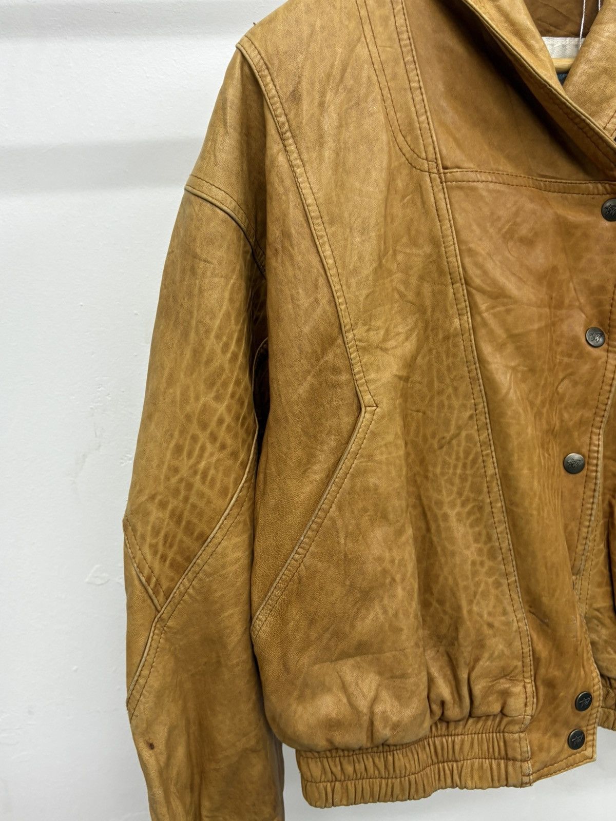 Rare Vintage 80s Patina Leather Bomber Jacket Double Collar
