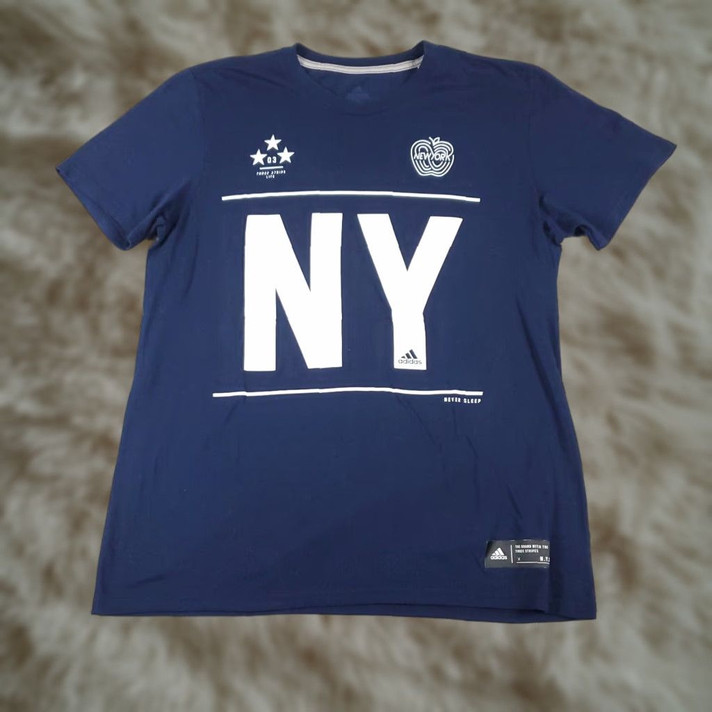 Adidas ADIDAS T Shirt Mens Large Navy Blue New York Casual Short Sleeve Adult Size US L / EU 52-54 / 3 - 1 Thumbnail