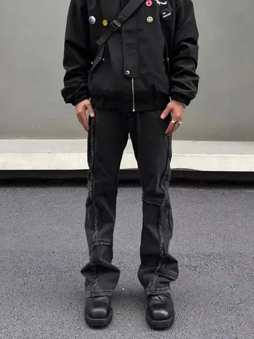 Japanese Brand VIBE Vintage raw edge washed black micro-flared jeans Size US 32 / EU 48 - 1 Thumbnail