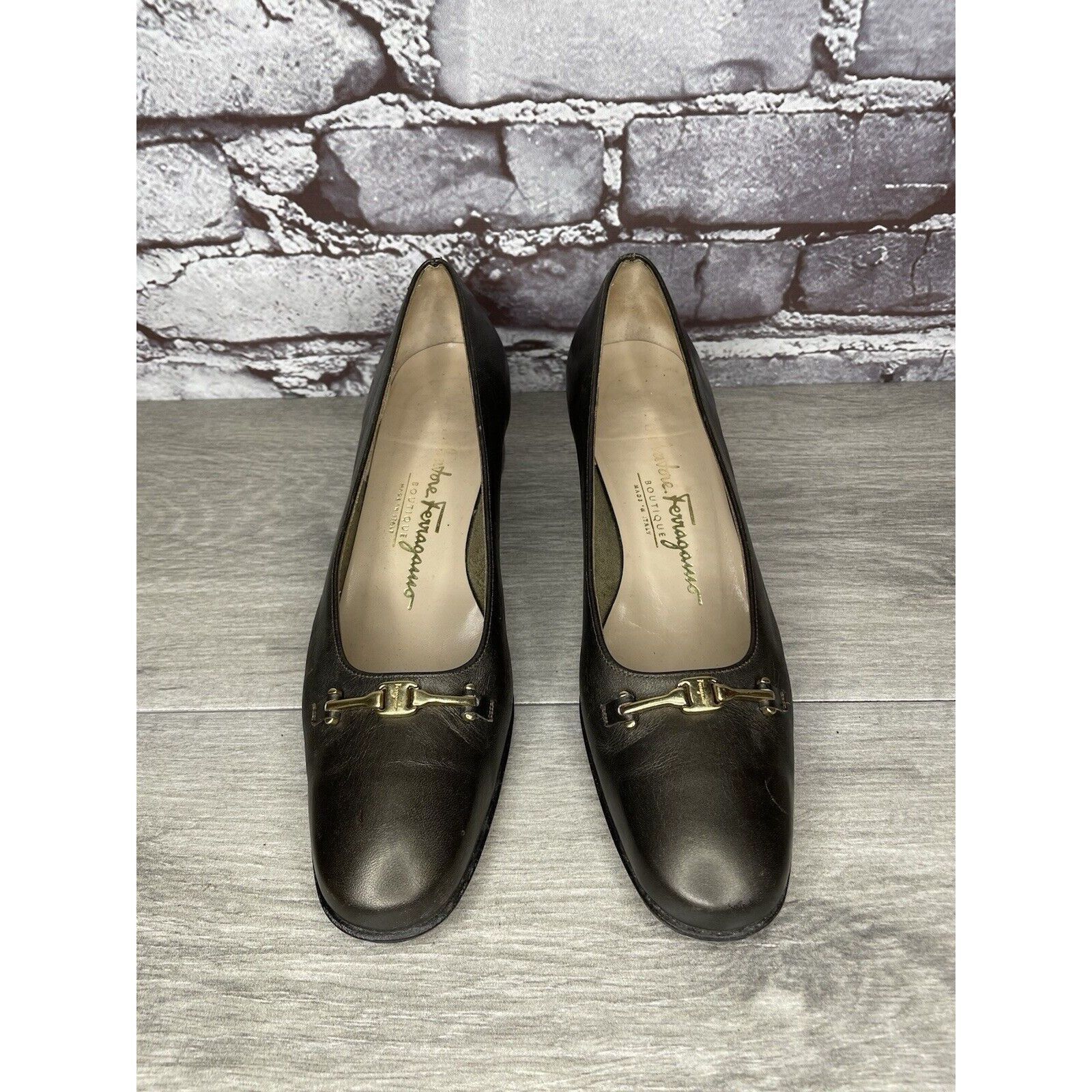 Salvatore Ferragamo Salvatore Ferragamo Brown Leather Horsebit Heeled Pump Shoes Size US 7 / IT 37 - 23 Thumbnail