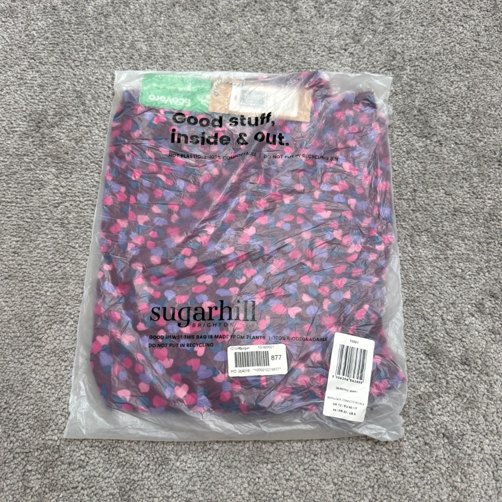 Vintage SUGARHILL BRIGHTON Button-Up Shirt Women 8 Burgundy Confetti Petal Long Sleeve Casual NWT Size M / US 6-8 / IT 42-44 - 3 Thumbnail