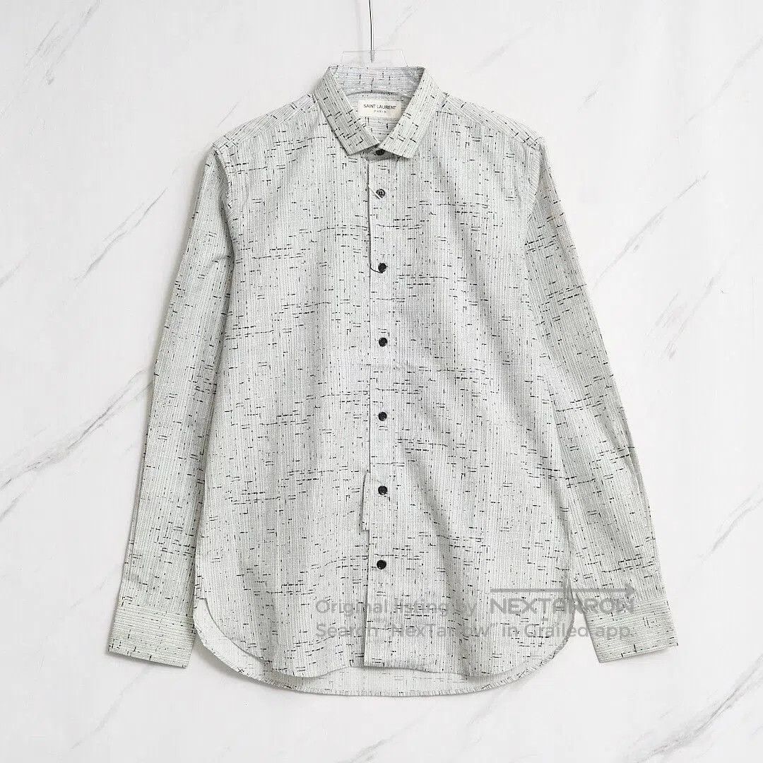Saint Laurent Paris Saint Laurent Men's Gray Patterned Cotton Shirt. Size US M / EU 48-50 / 2 - 1 Thumbnail