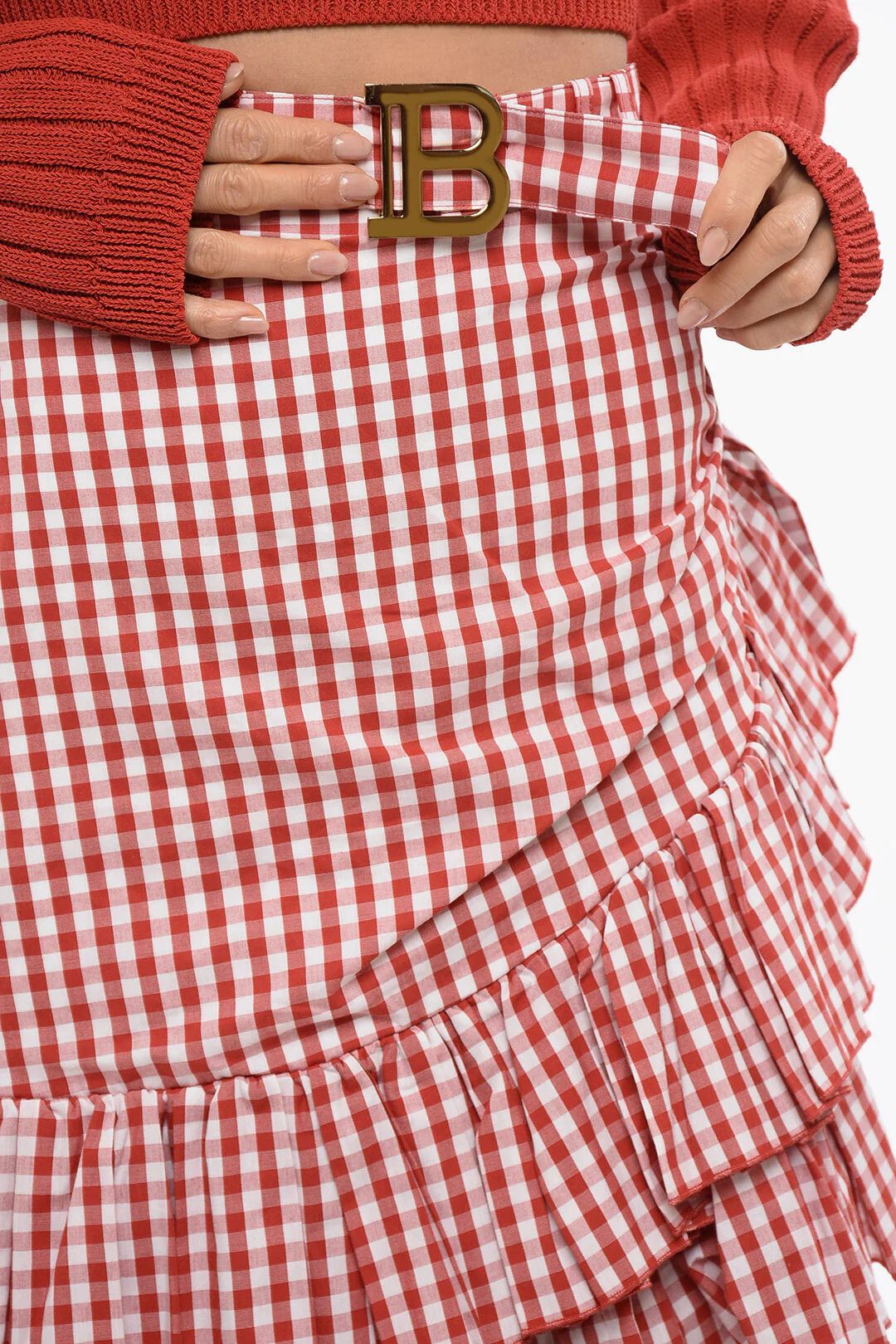 Balmain og1mm0326 Checked Skirt in Red Size 38" / US 16 / IT 52 - 3 Thumbnail