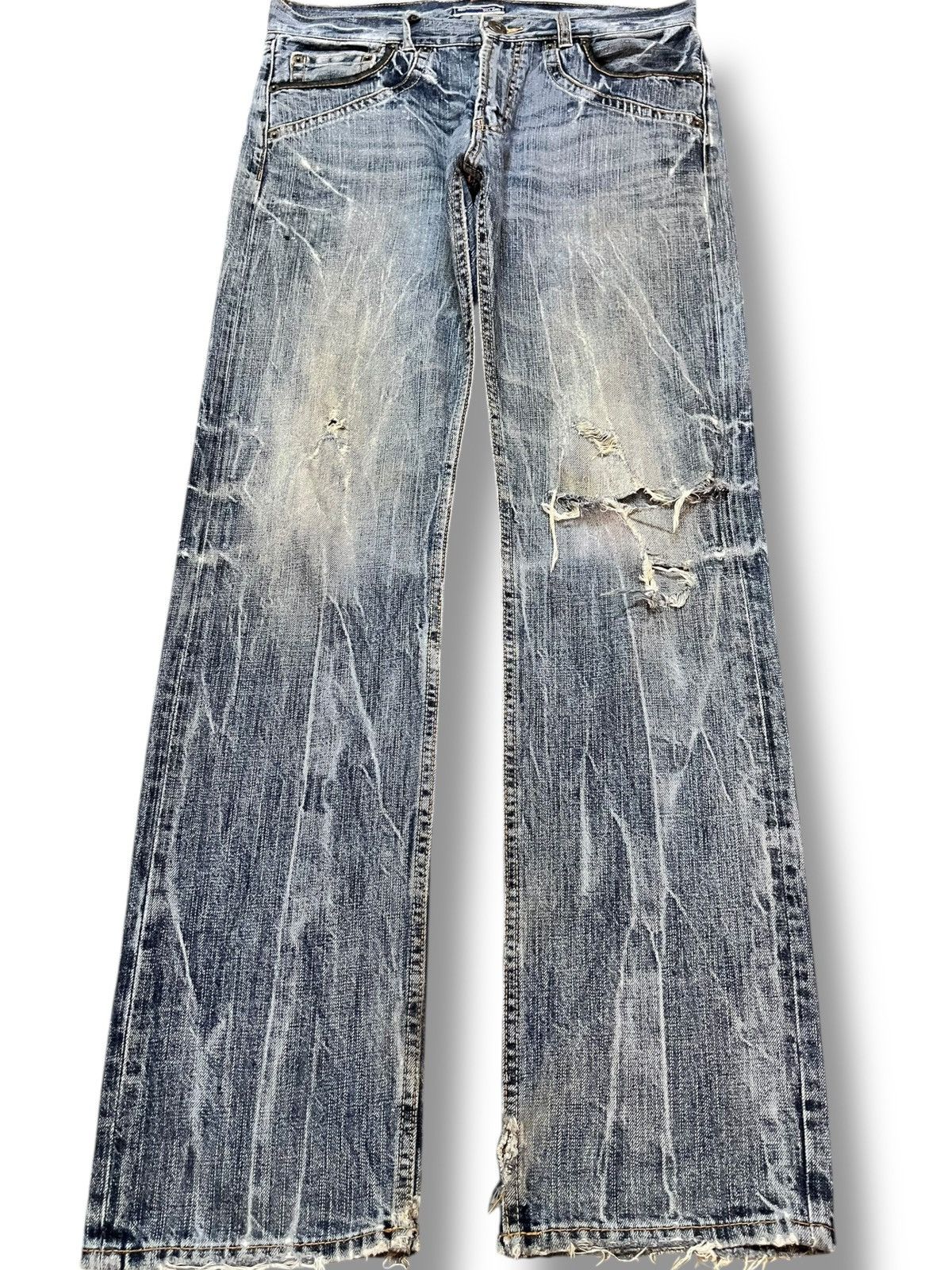 VILLAND Vintage Villand Whiskering Faded Distressed Denim Size US 33 - 1 Thumbnail