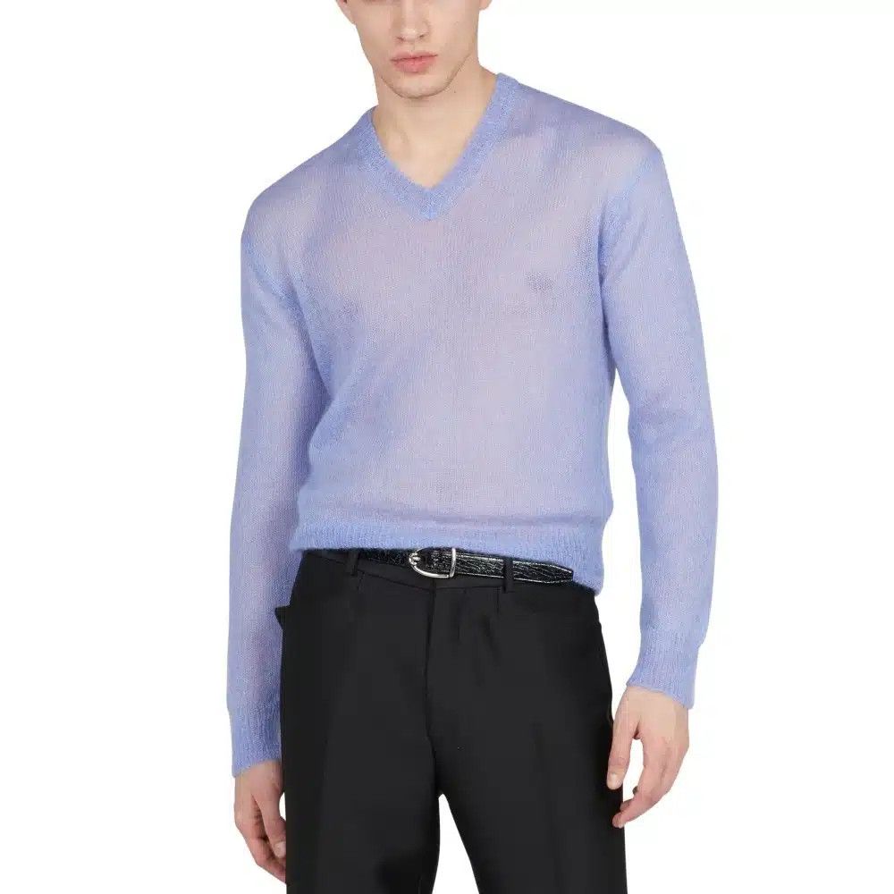 Tom Ford o1loc1c0325 KVL016 Mohair Blend V Neck Sweater in Light Blue Size US L / EU 52-54 / 3 - 2 Thumbnail