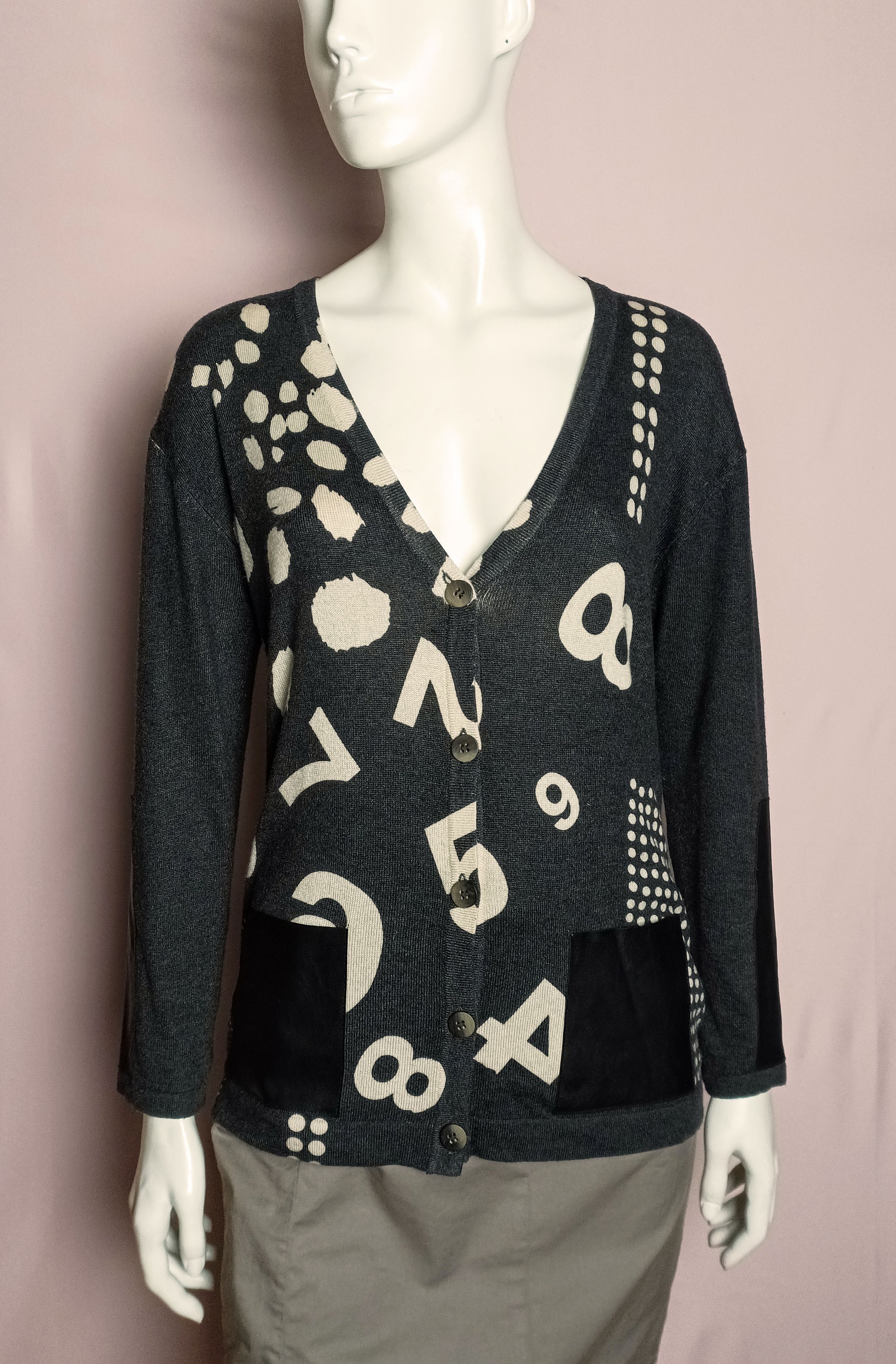 Other Jei's Cashmere Wool Cardigan Numbers Print Faux Leather Size S / US 4 / IT 40 - 1 Thumbnail