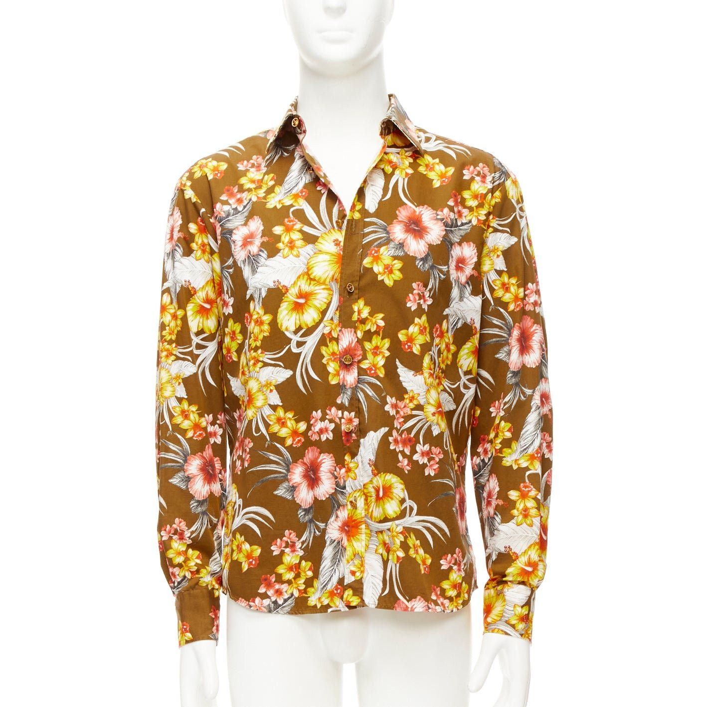 Other FAUSTO PUGLISI yellow khaki tropical floral cotton gold button shirt EU48 M Size US M / EU 48-50 / 2 - 1 Thumbnail