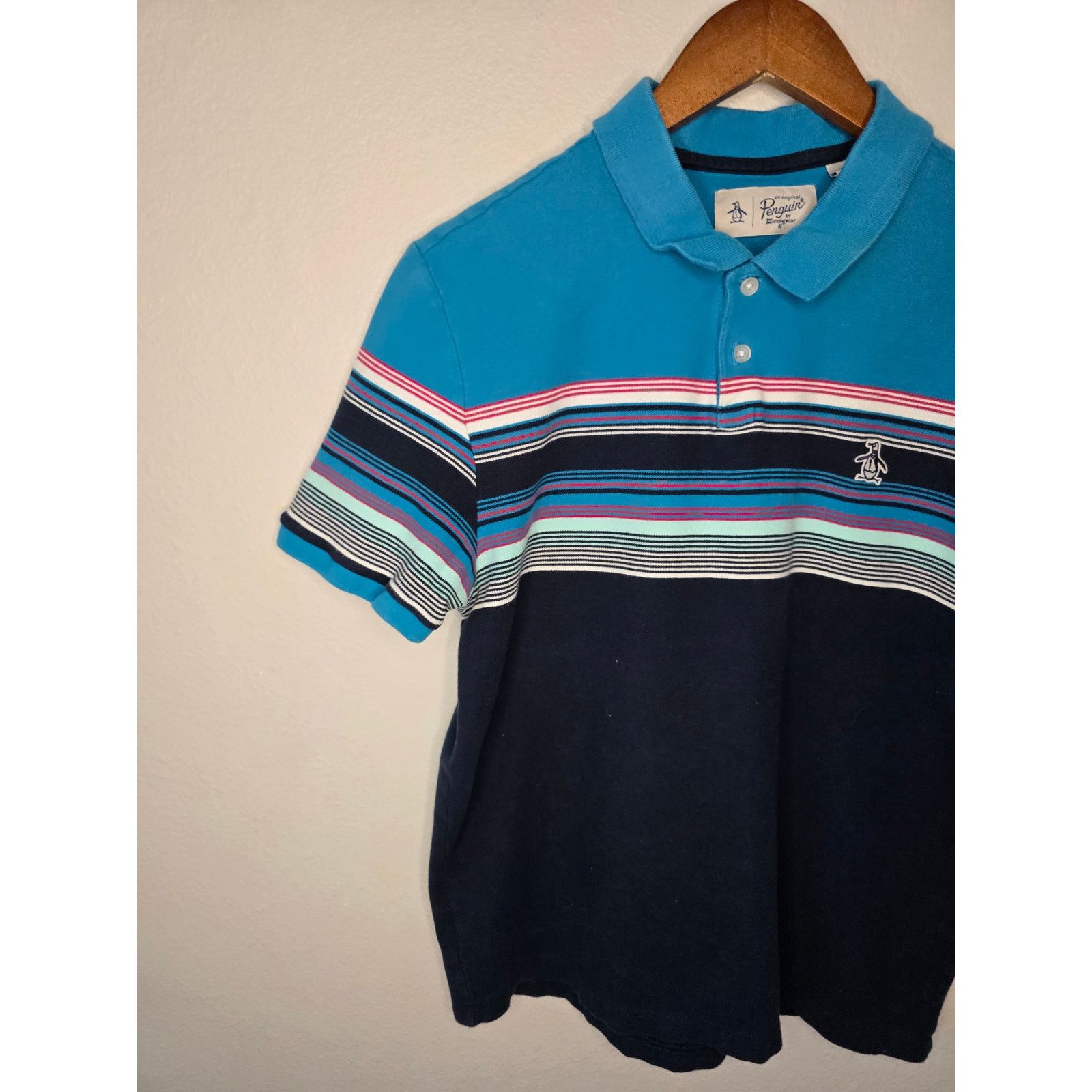 Original Penguin Penguin Polo Youth L Blue Striped Multicolor Collared Shirt Size L / US 10 / IT 46 - 4 Thumbnail