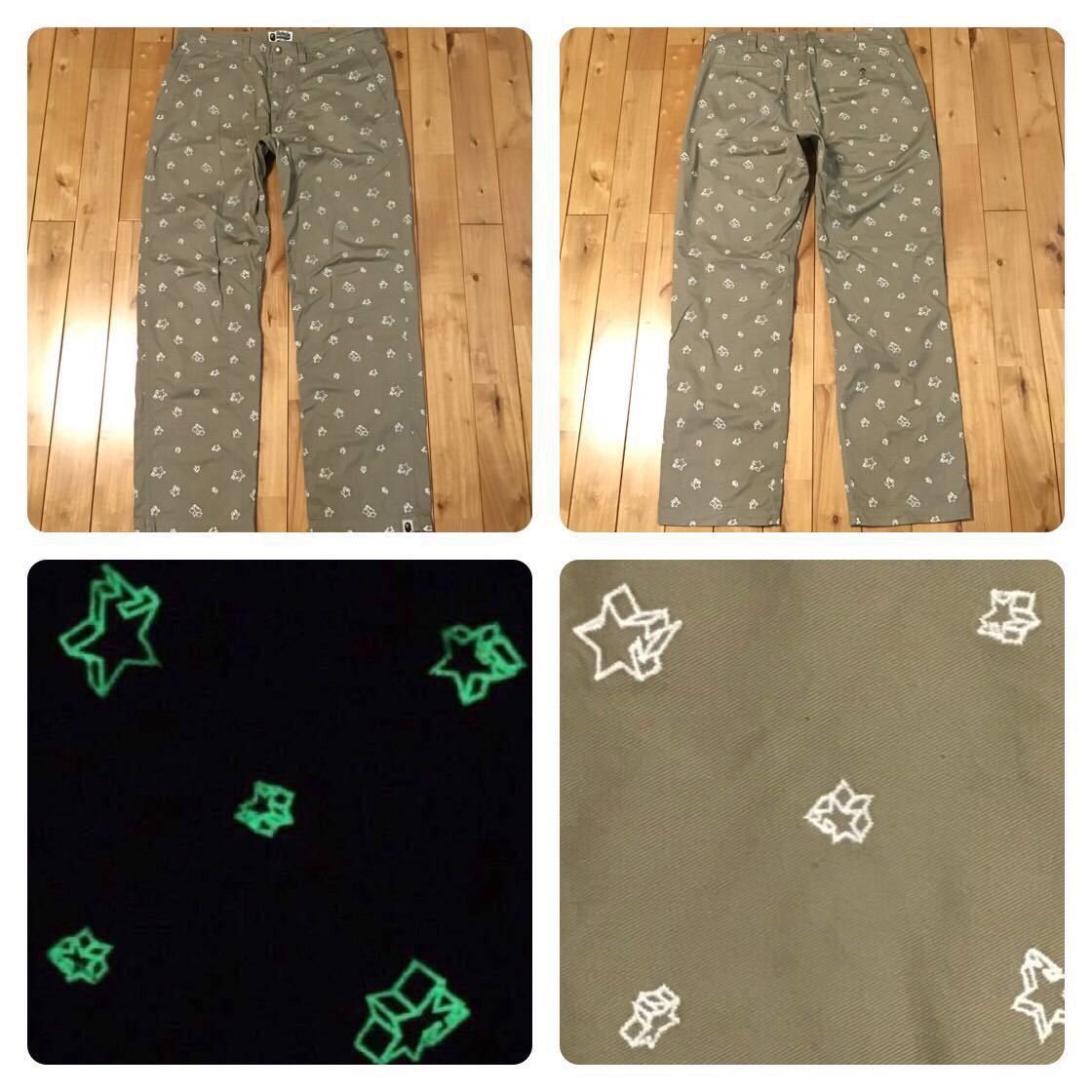 image of Glow In The Dark Bape Sta Embroidery Pants Nigo ★Size XL in Beige, Men's (Size 36)