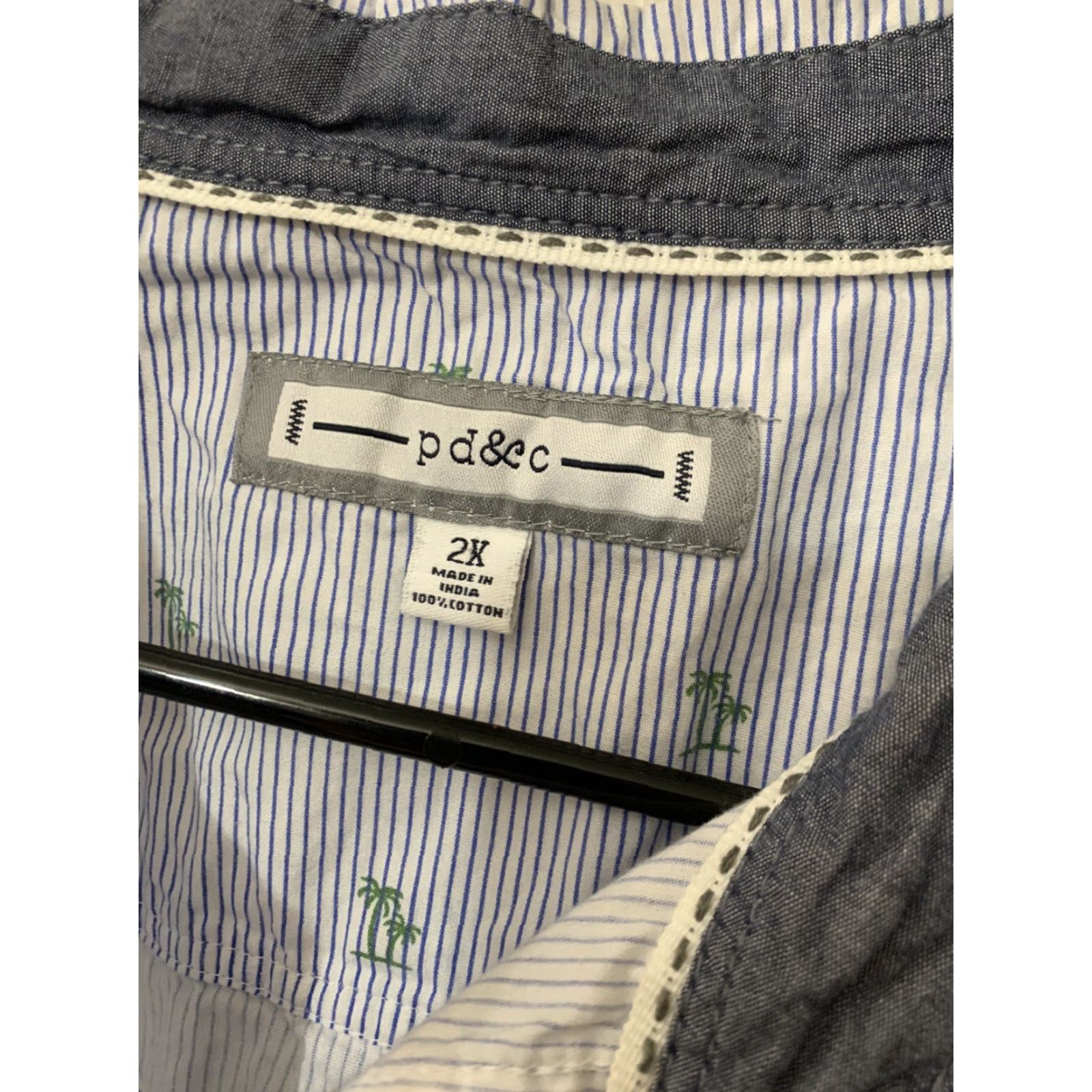 PD&C PD&C Camp Shirt Mens Size 2X Button Up Short Sleeve Blue Striped Palm Trees Shirt Mens 2X Blue Palm Trees Vintage? No - Contemporary Size US XXL / EU 58 / 5 - 2 Thumbnail