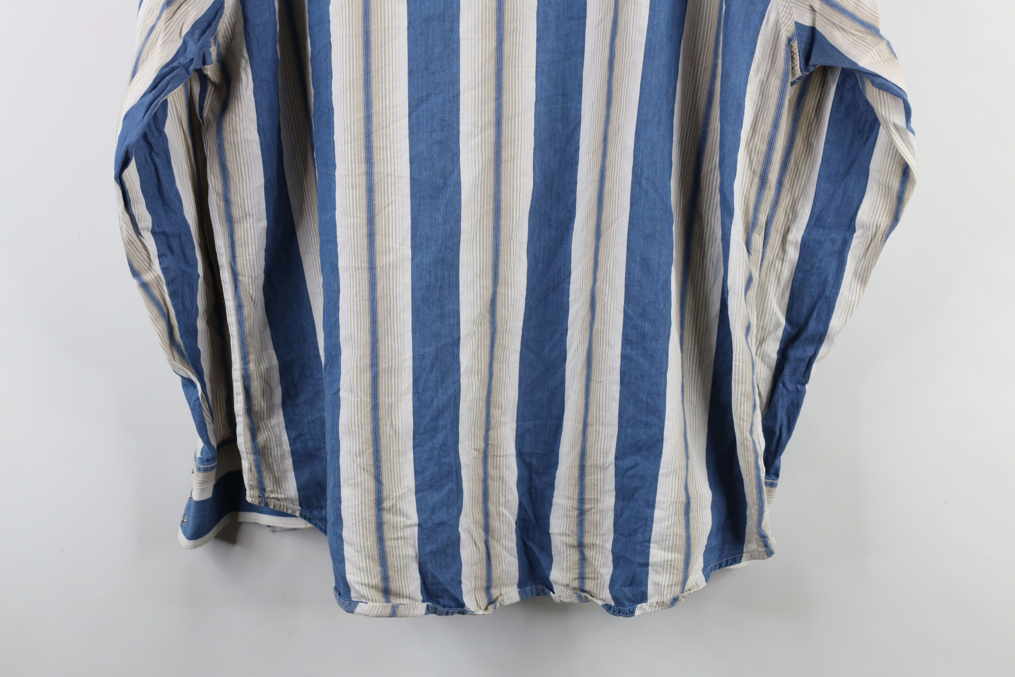 Vintage × Wrangler Vintage 90s Wrangler Striped Western Snap Button Shirt Blue Size US XXL / EU 58 / 5 - 12 Thumbnail