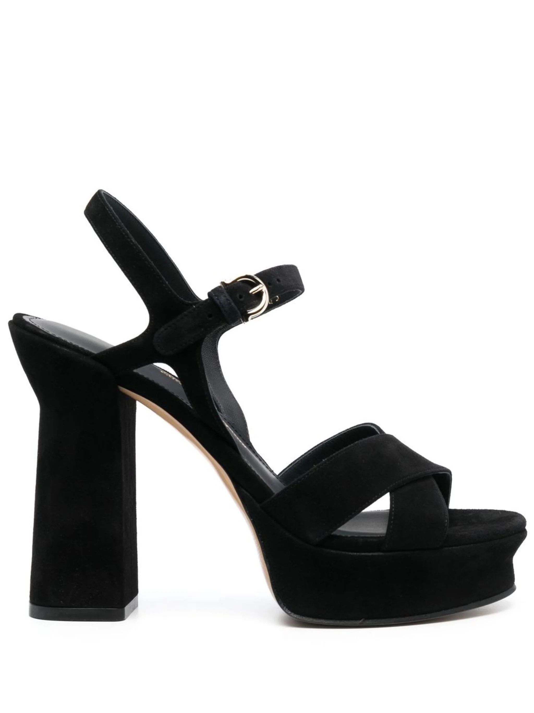 Salvatore Ferragamo o1s1rm0924 Sonya Suede Platform Sandals in Black Size US 7.5 / IT 37.5 - 1 Thumbnail