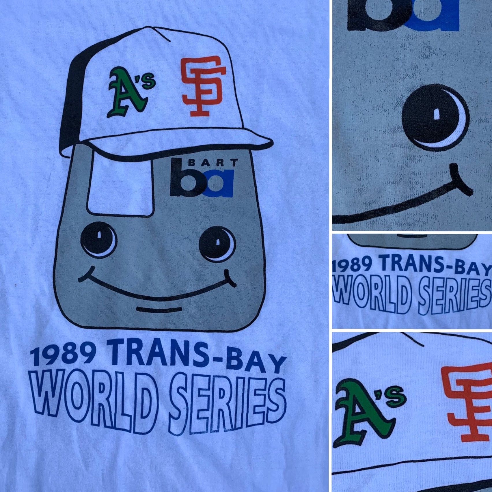 Vintage VINTAGE Screen Stars Shirt Men L White 1980s BART SF A’s World Series t shirt Single Stitch Graphic Tee MLB Sportswear/Beach Size US L / EU 52-54 / 3 - 5 Thumbnail