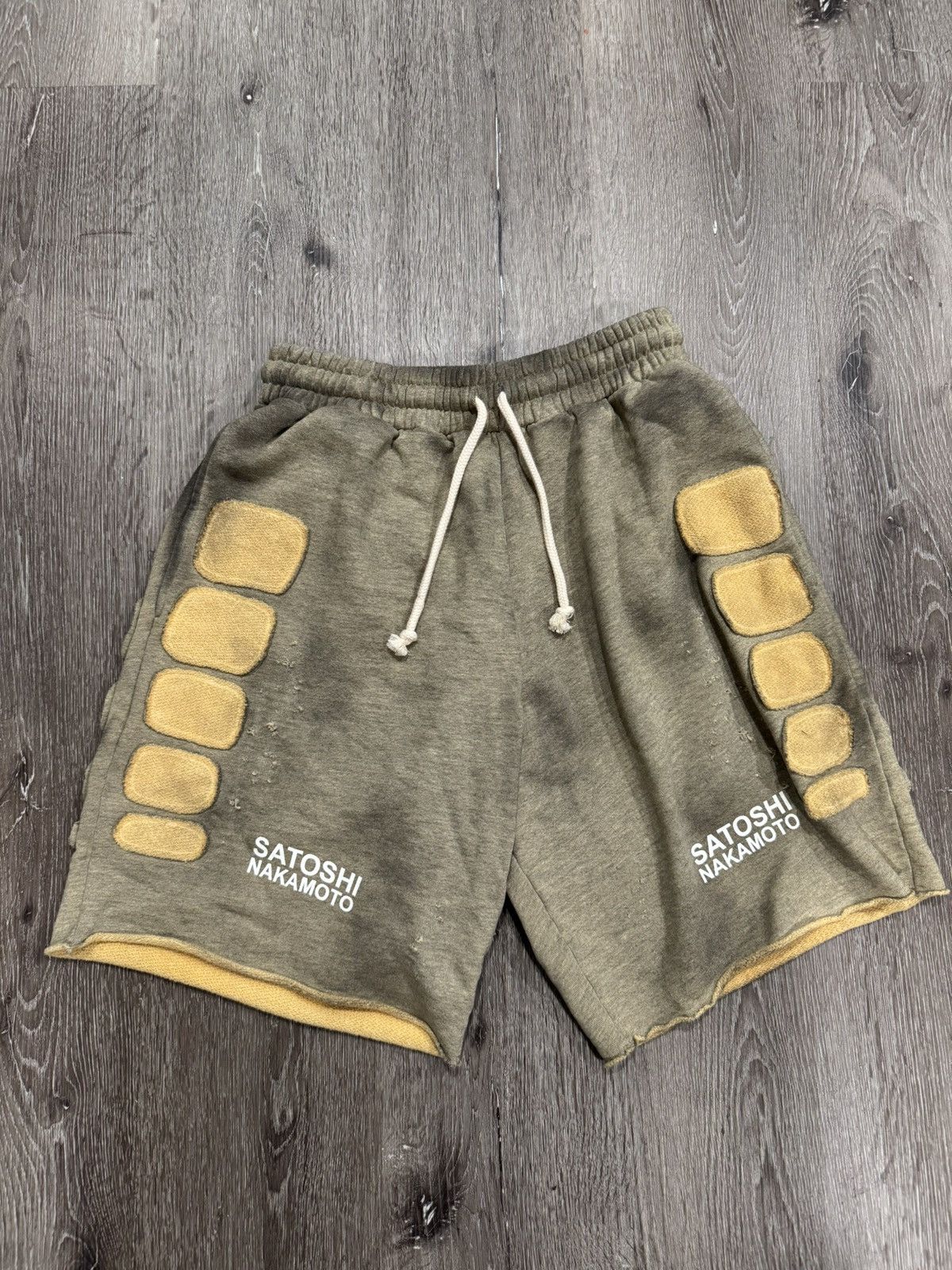 Satoshi Nakamoto Grey Destroyed Patchwork Moto Shorts Size L