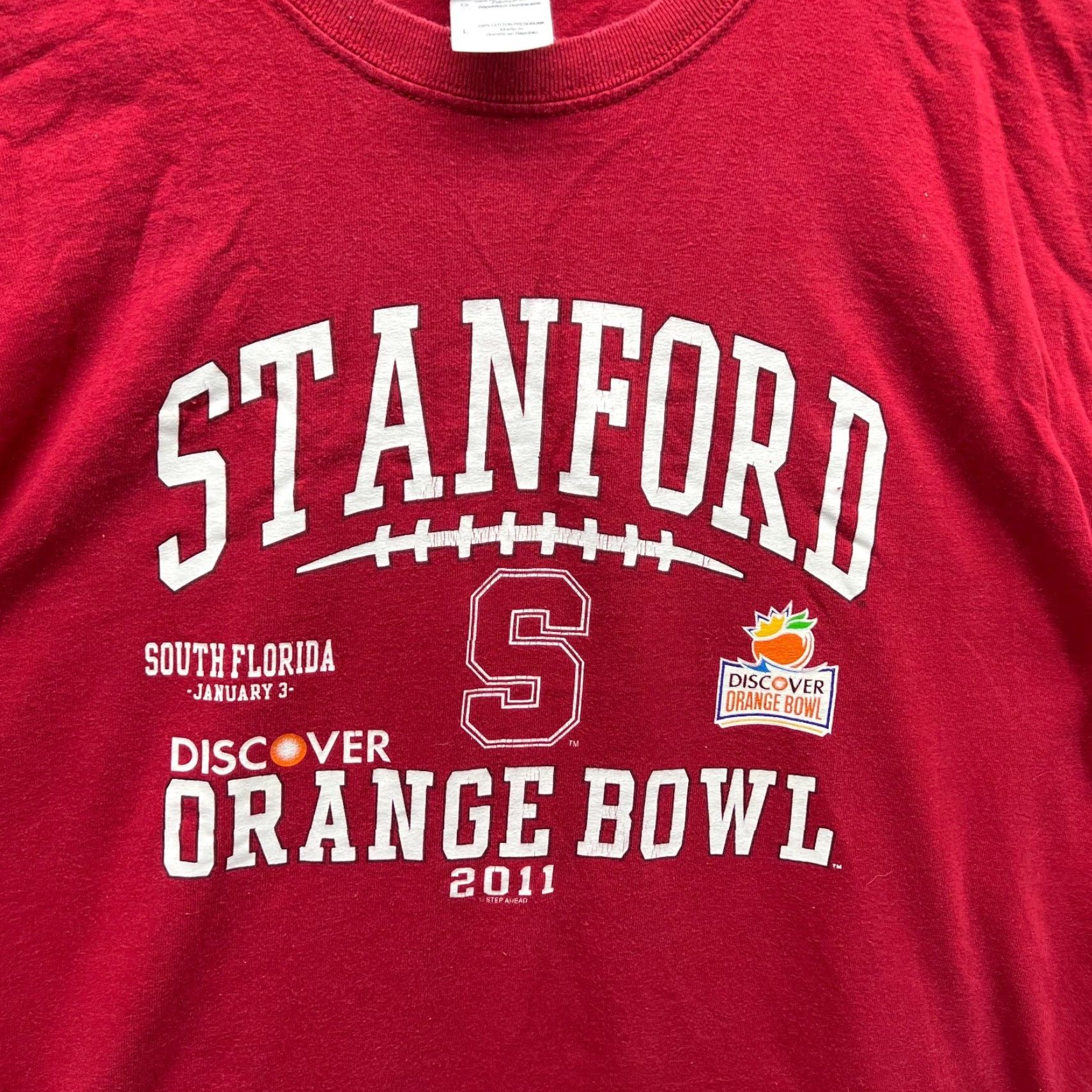 Vintage VINTAGE Orange Bowl 2011 Shirt Stanford Mens Large Step Ahead T-Shirt Crew Neck Cotton Logo Red/White All Seasons Size US L / EU 52-54 / 3 - 3 Thumbnail