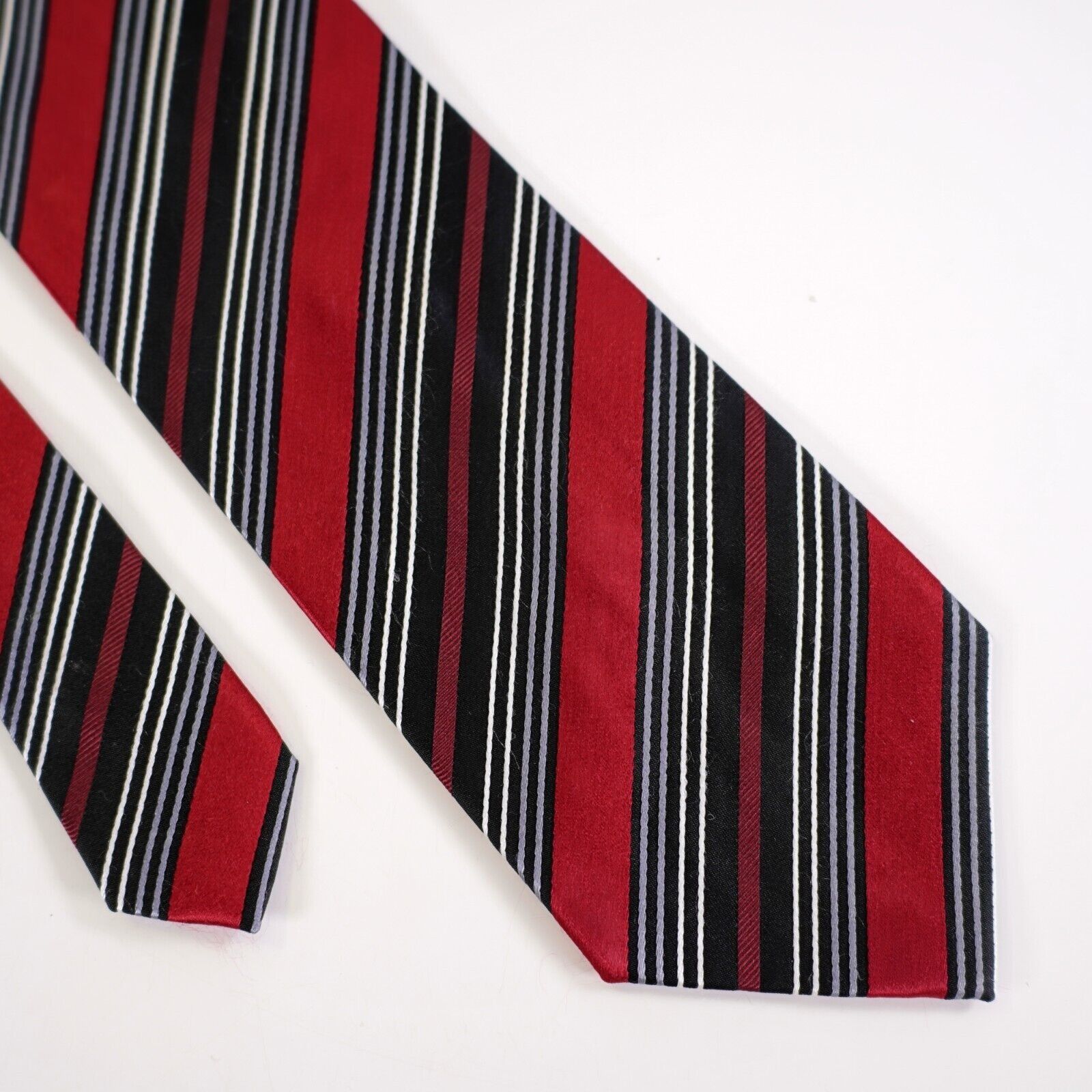 Designer Geoffrey Beene Red Black Striped Woven Silk Tie Size ONE SIZE - 1 Thumbnail