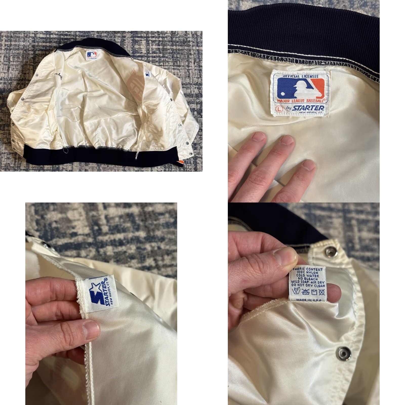 Starter VINTAGE Starter Detroit Tigers Jacket Bomber White Satin Sz L USA MLB 80s Mens Size US L / EU 52-54 / 3 - 8 Thumbnail