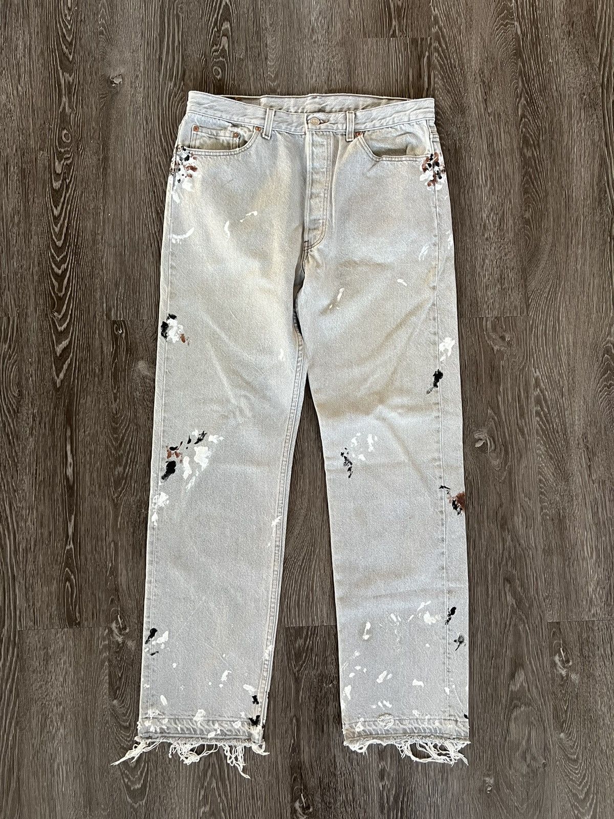 Image of Levis x Vintage Levi’S 501 Paint Splatter Grey - 1990S, Men's (Size 35)